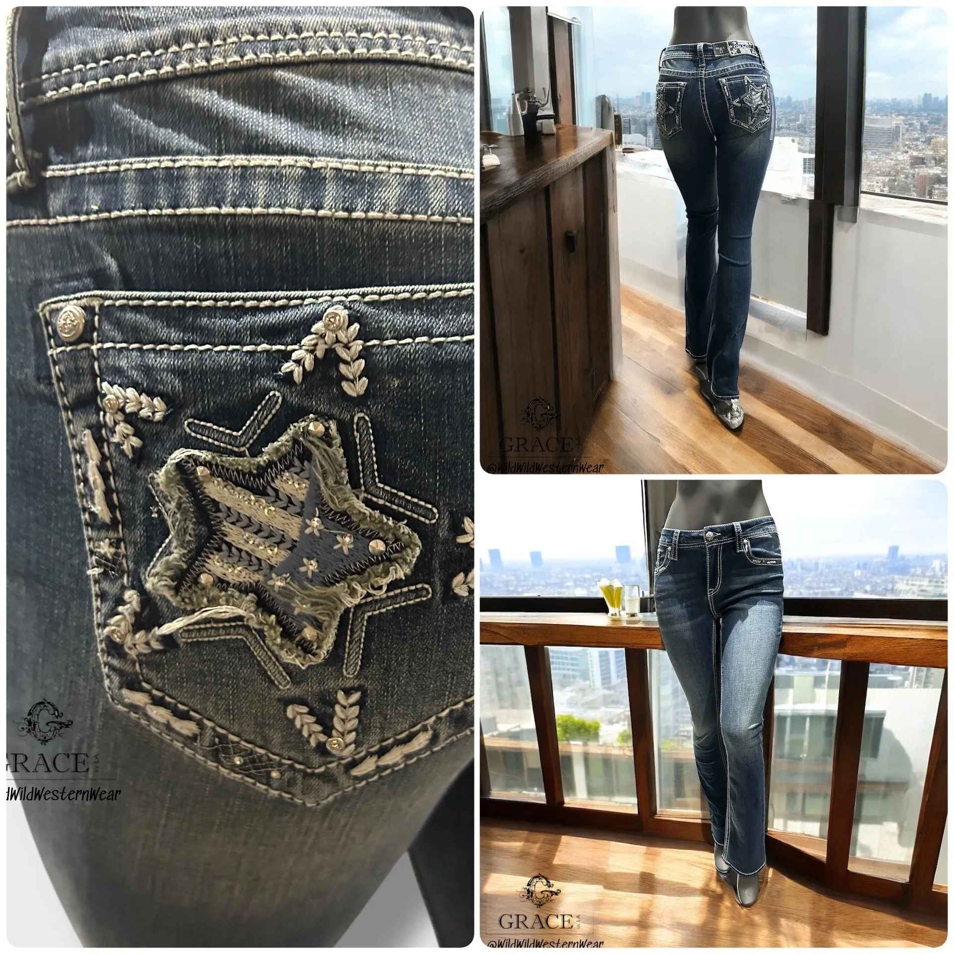 Grace Jeans Big Star Embroidery Mid Rise Bootcut Jeans EBS667