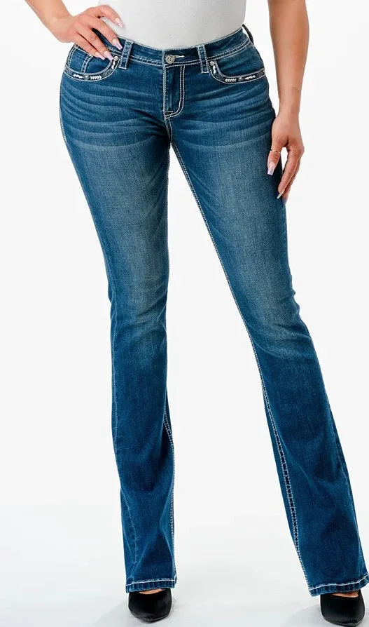 Grace Jeans Big Star Embroidery Mid Rise Bootcut Jeans EBS667