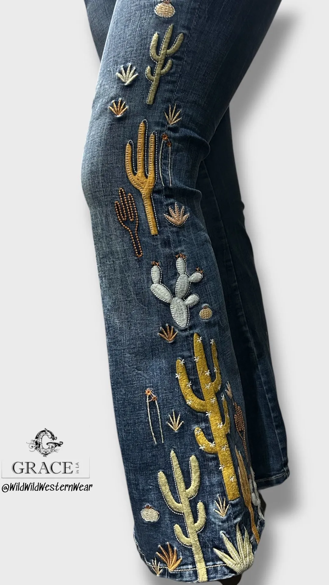 Grace Jeans Cactus Scene Mid-Rise Flare Jeans JL51881