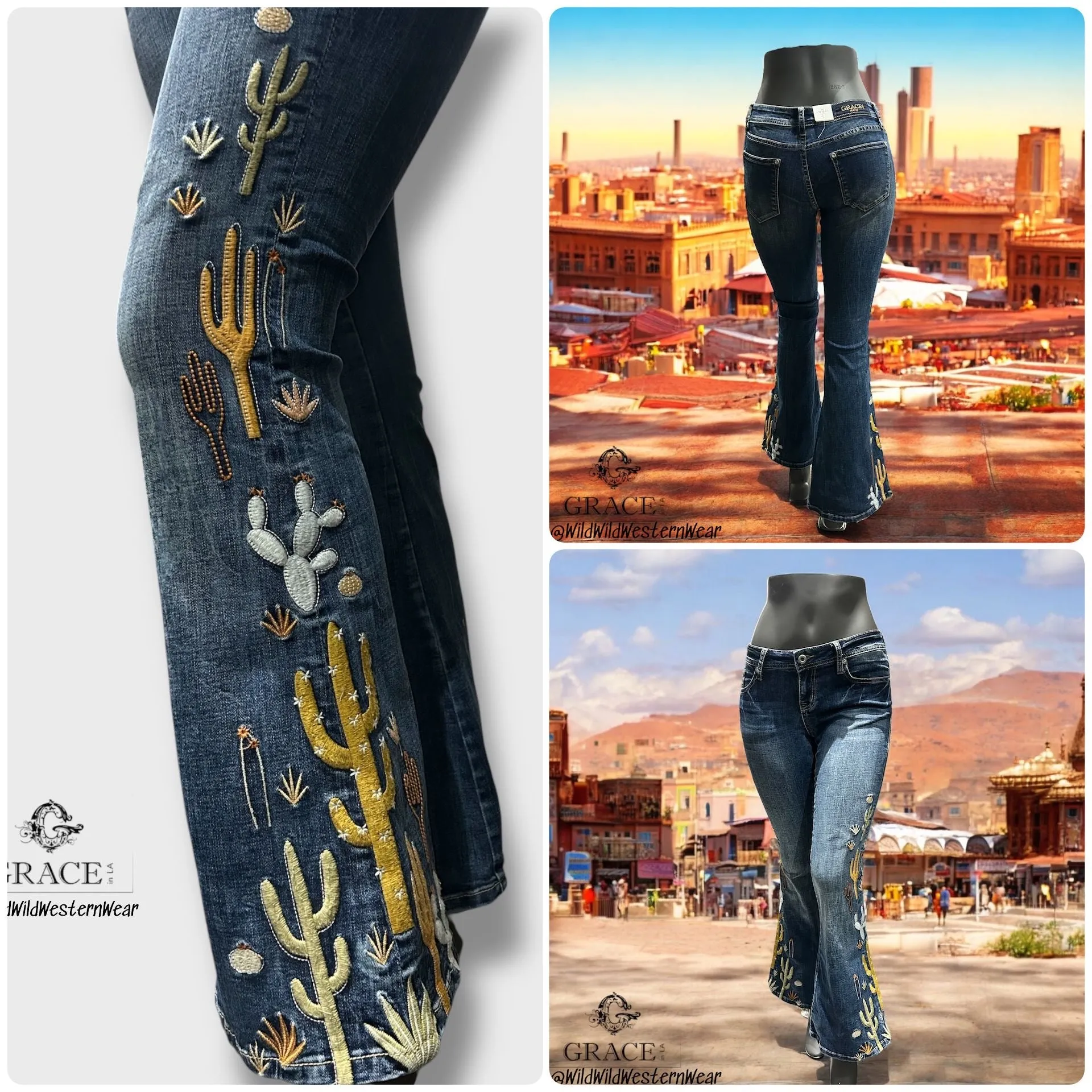 Grace Jeans Cactus Scene Mid-Rise Flare Jeans JL51881