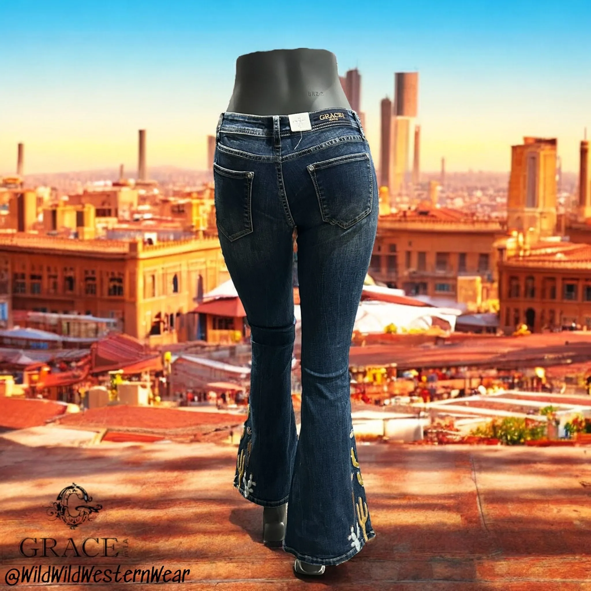 Grace Jeans Cactus Scene Mid-Rise Flare Jeans JL51881