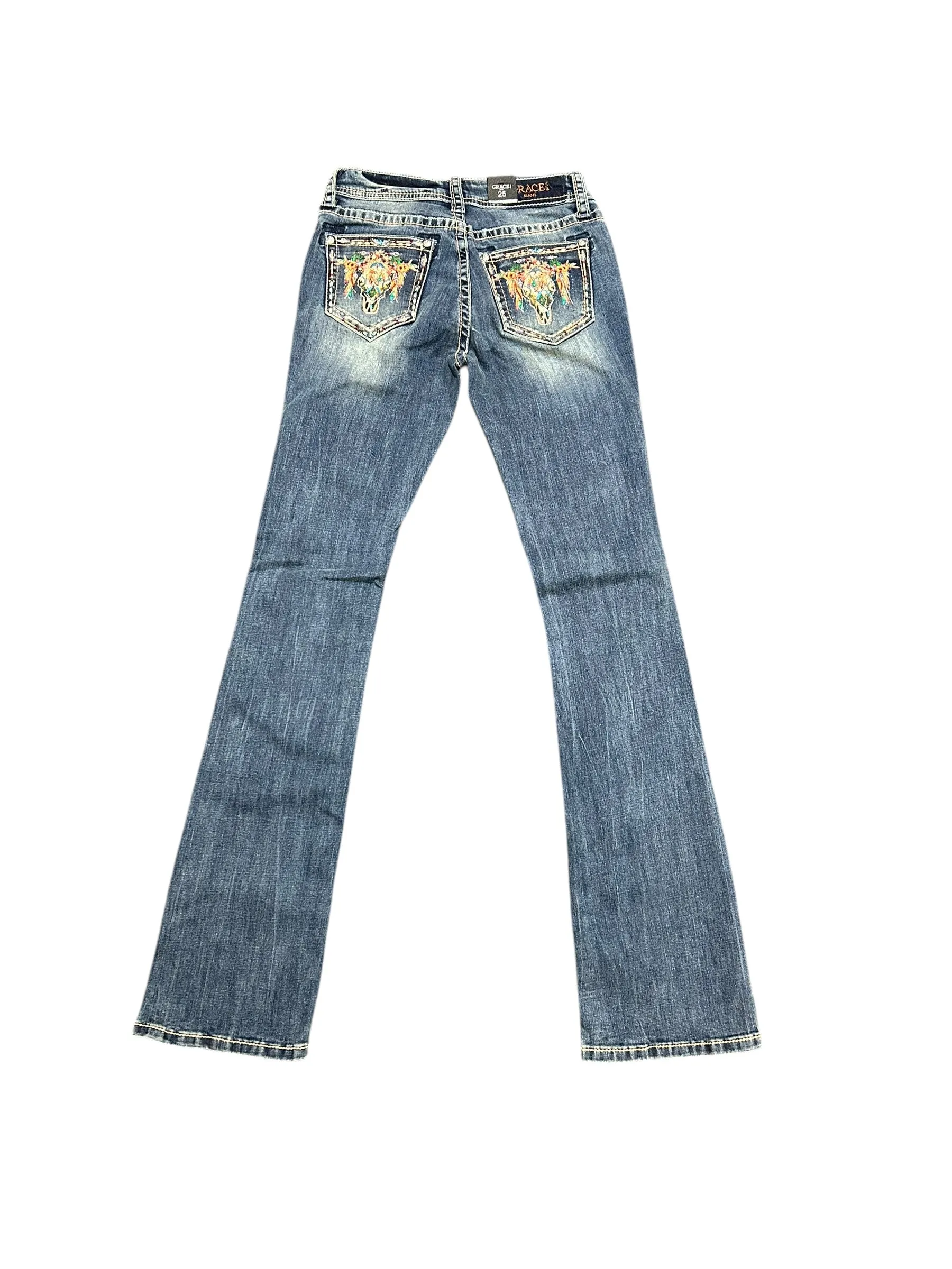 Grace Jeans Steer Head Colourful Embroidered Mid Rise Bootcut Jeans EB61891