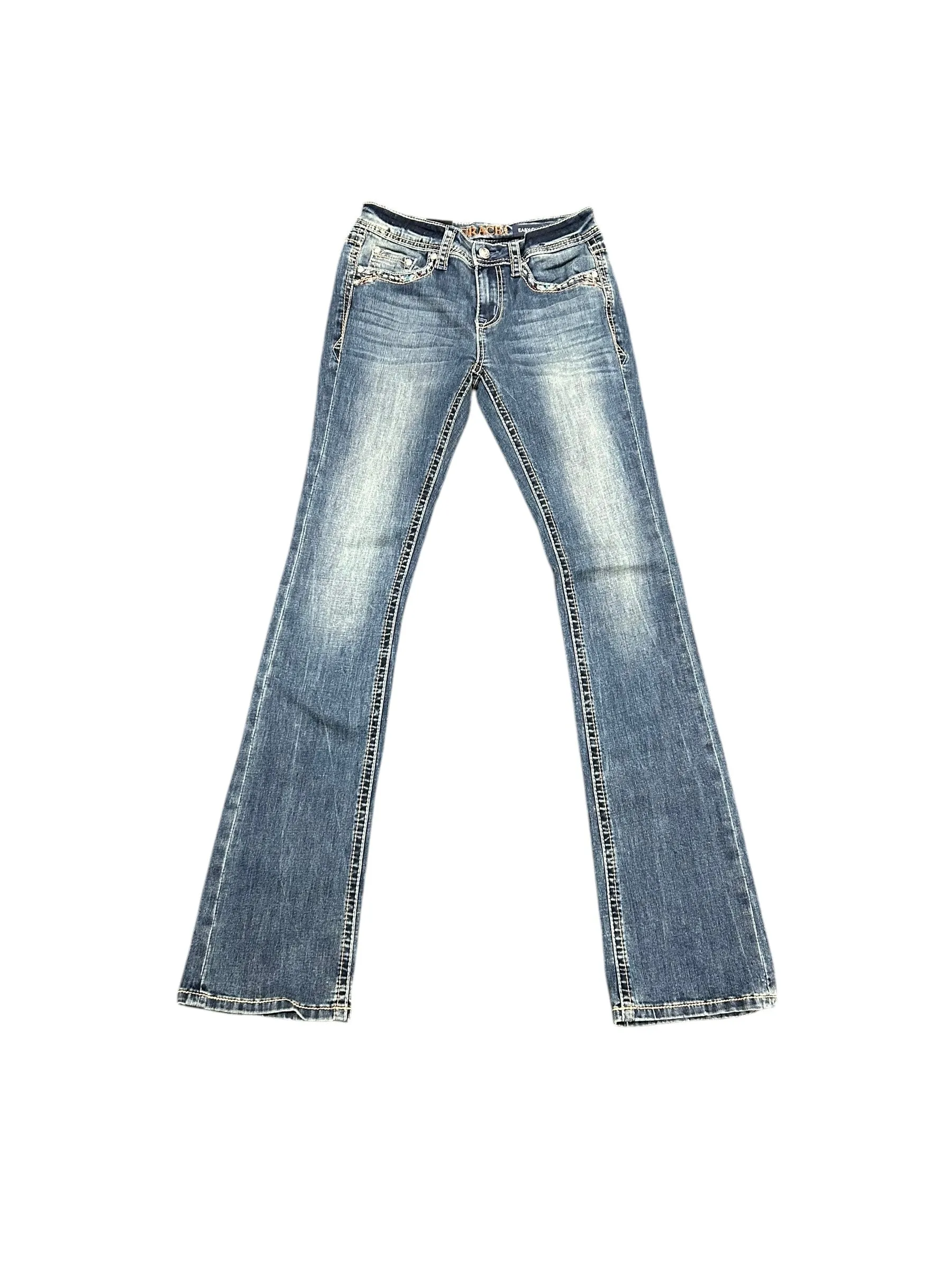 Grace Jeans Steer Head Colourful Embroidered Mid Rise Bootcut Jeans EB61891