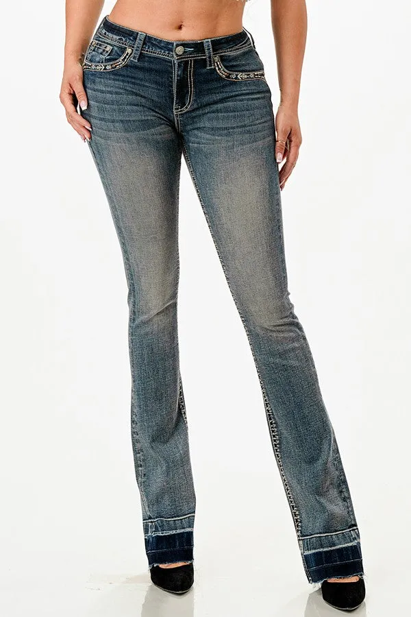 Grace Jeans Western Horseshoe Colourful Embroidered Mid Rise Bootcut Jeans EB61852