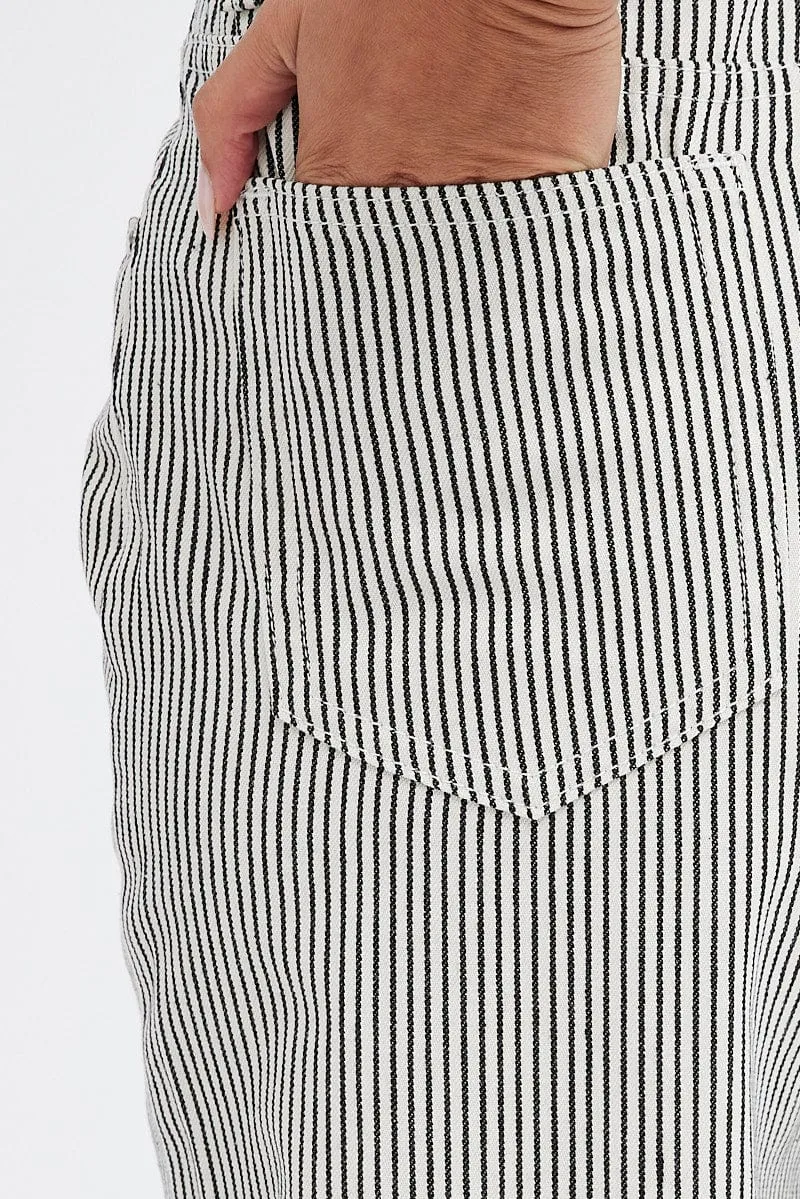 Grey Stripe Wide Leg Jeans High Rise