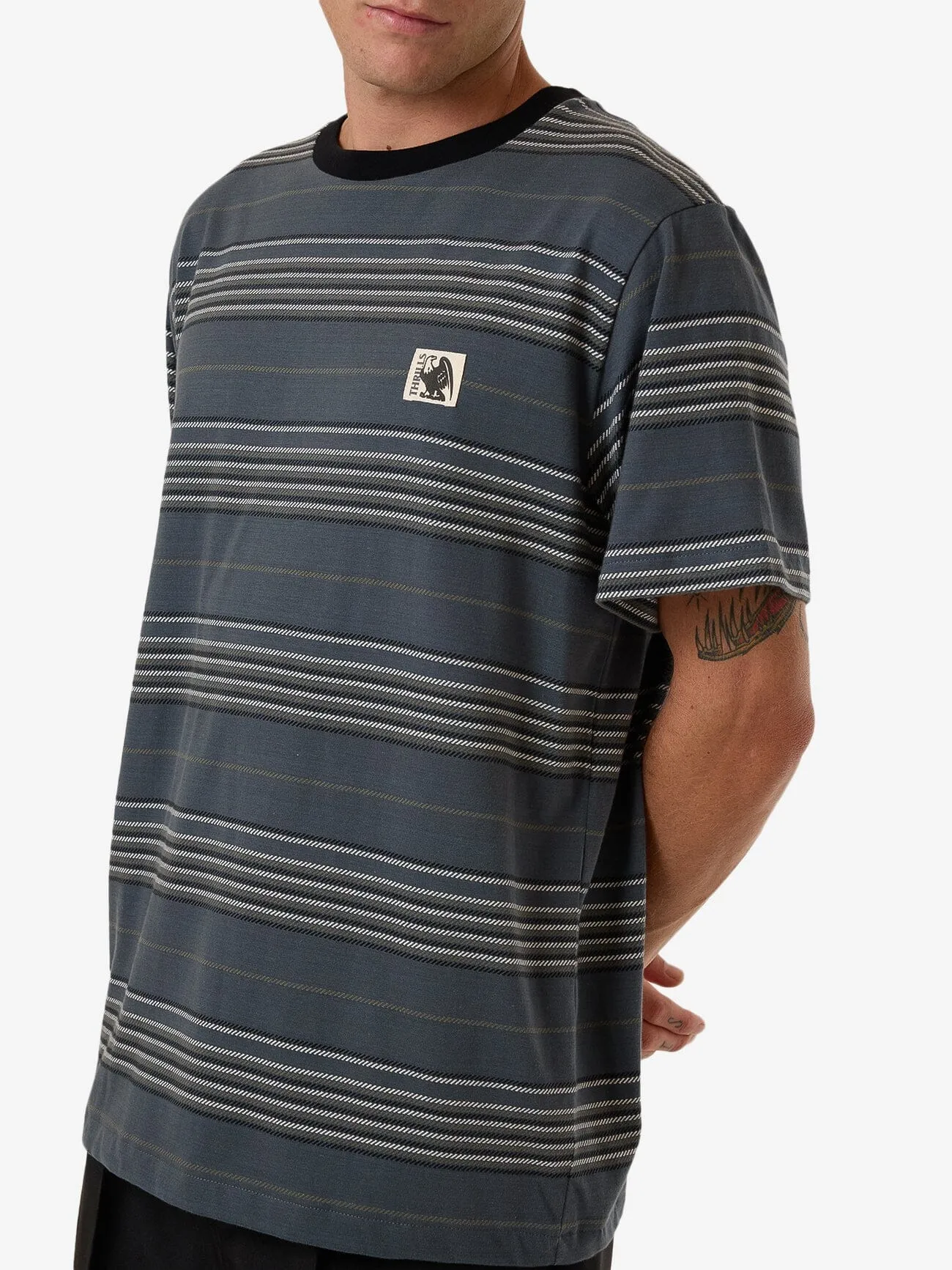 Heavy Times Stripe Merch Fit Tee - Light Petrol
