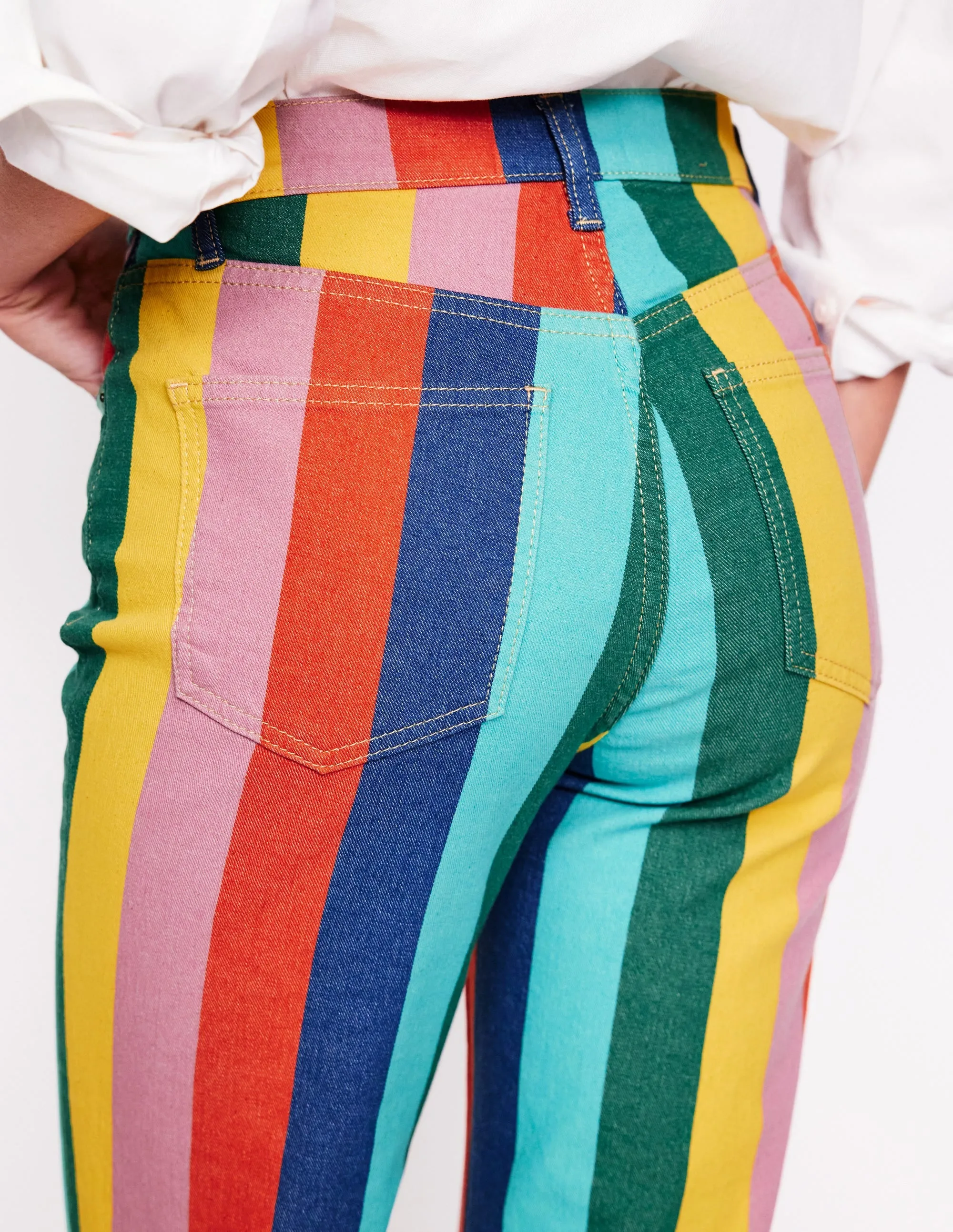 High Rise Stripe Jeans-Multi Stripe