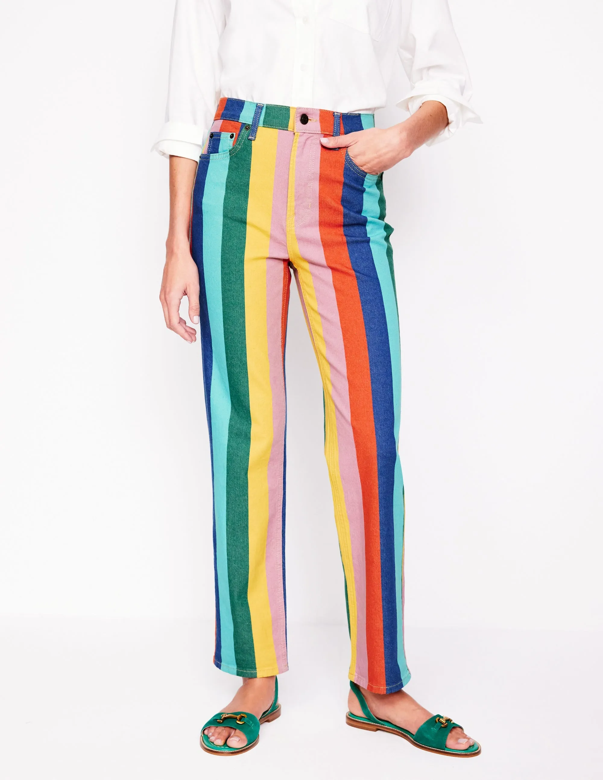 High Rise Stripe Jeans-Multi Stripe