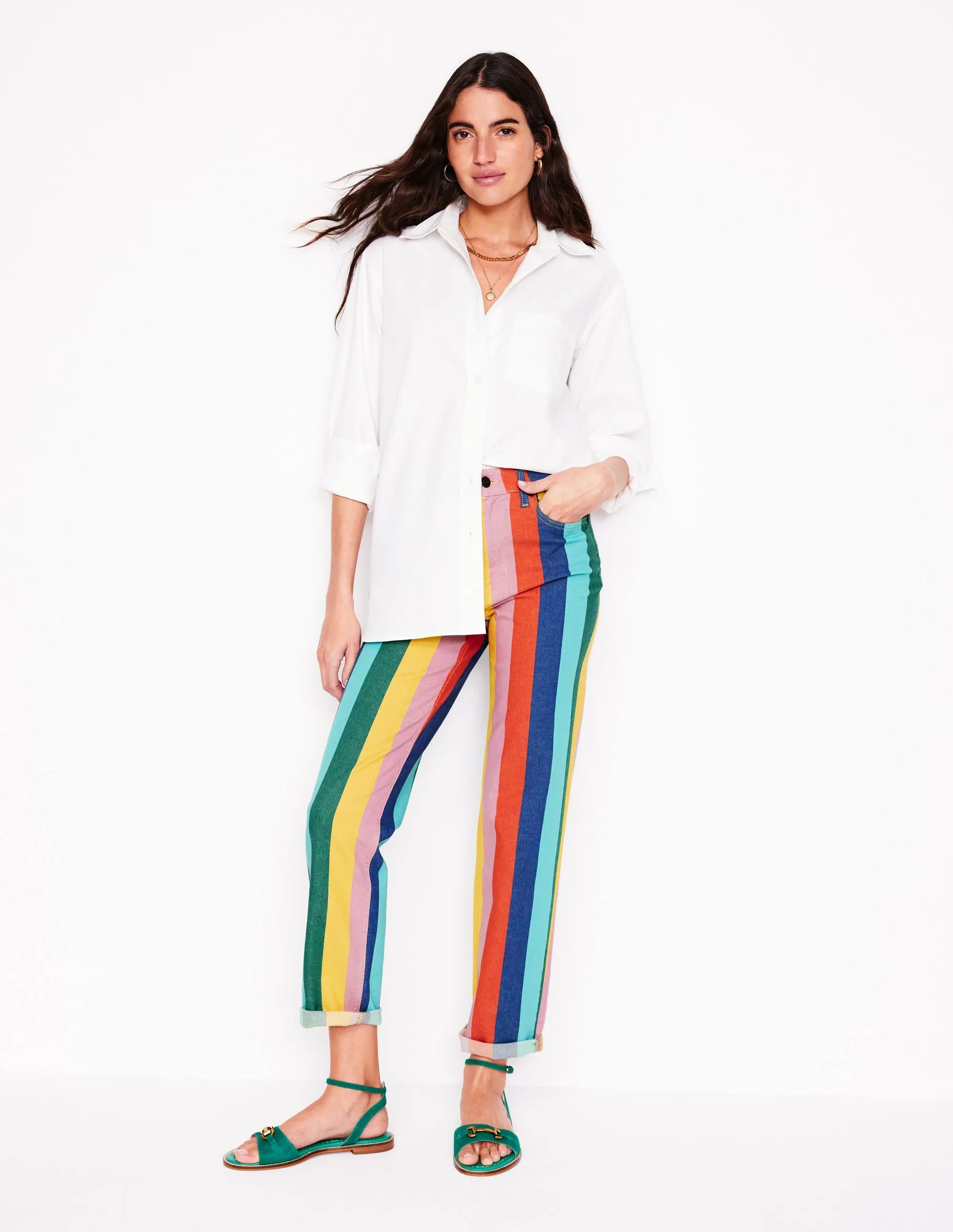 High Rise Stripe Jeans-Multi Stripe