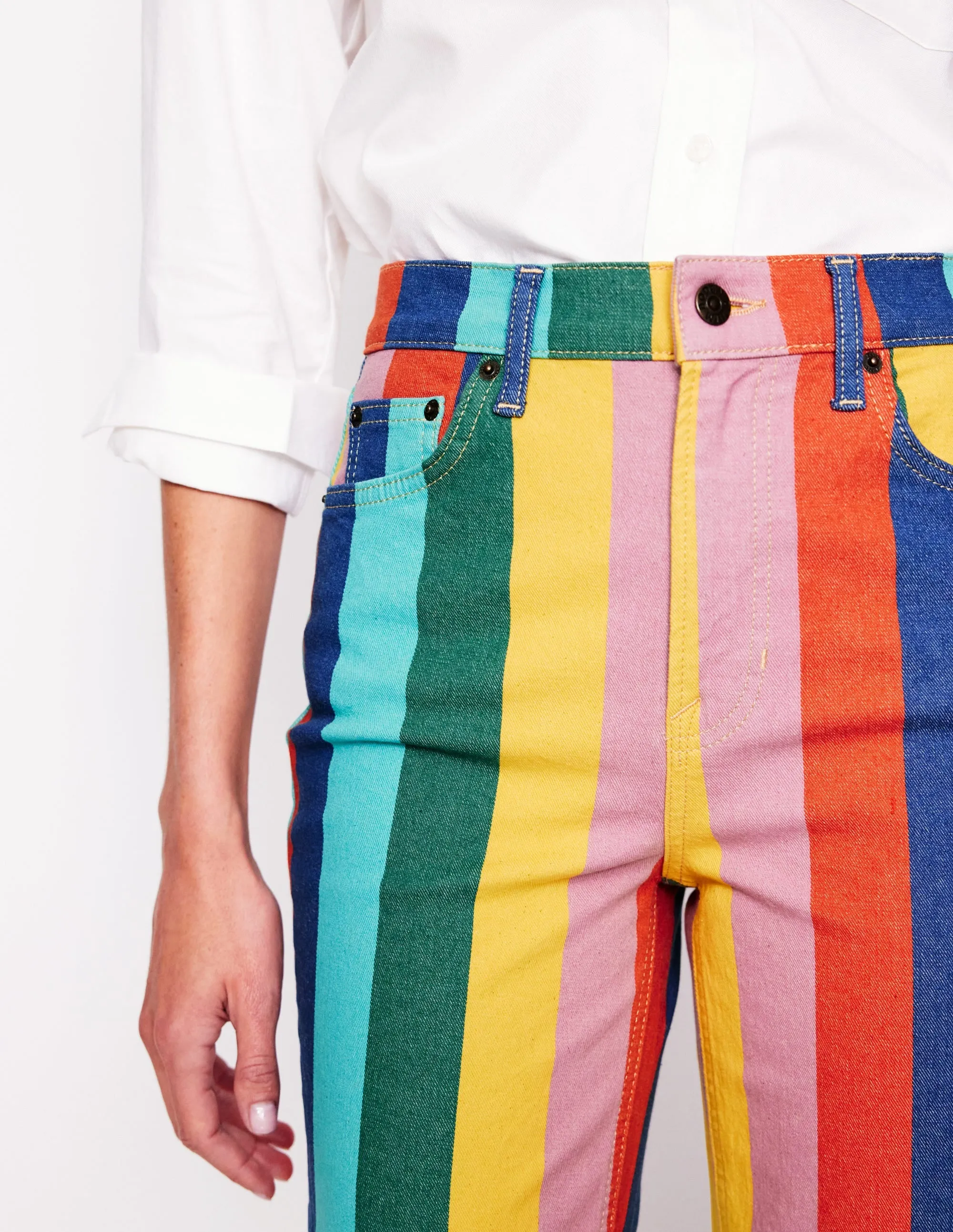 High Rise Stripe Jeans-Multi Stripe