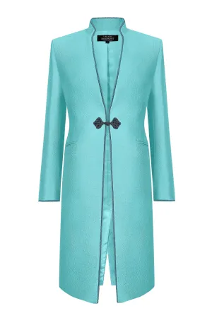 Jade Dress Coat in Summer Brocade with Cord Trim and Frogging  - Vicky