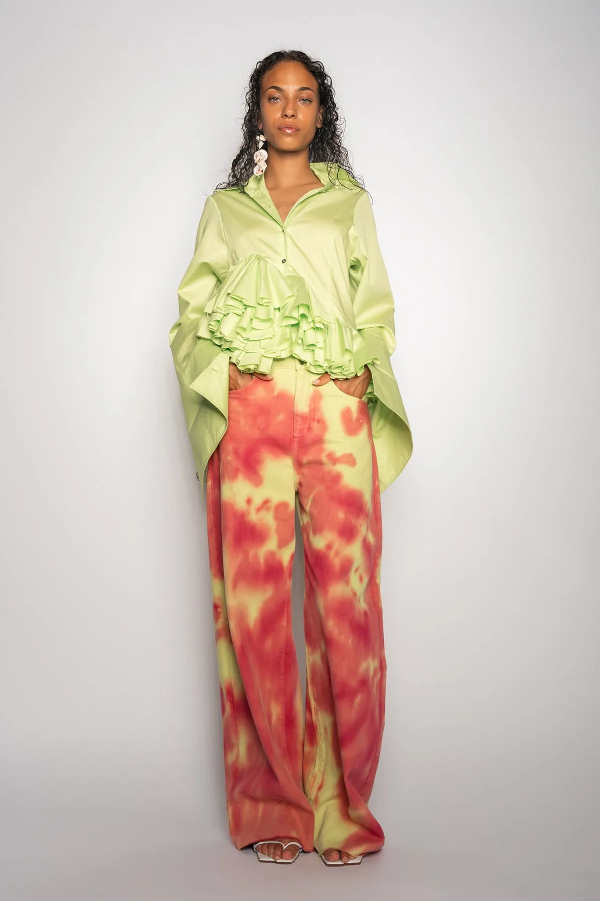 LIME AND RED TIE DYE BOYFRIEND TROUSERS