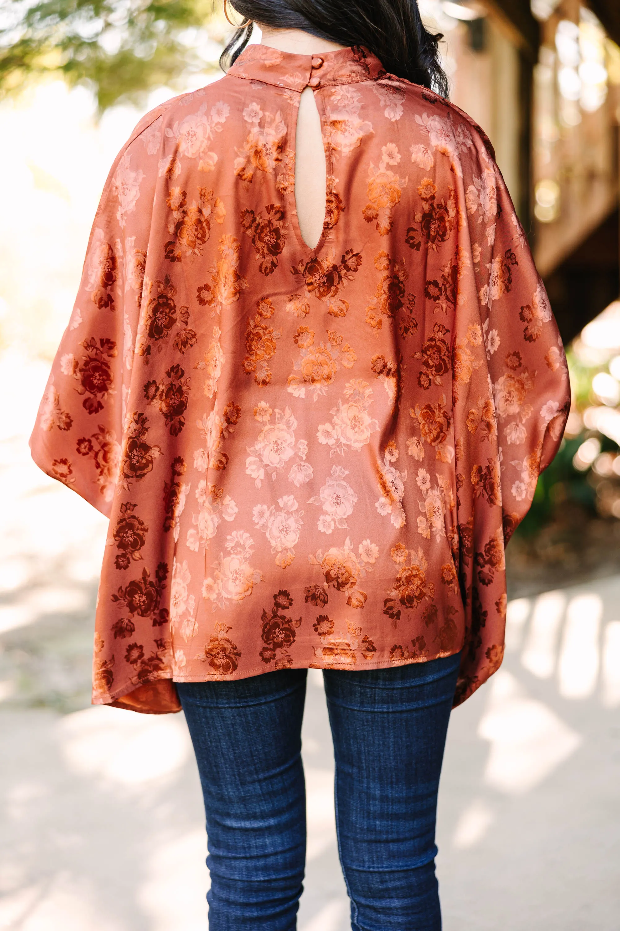 Look At You Rust Brown Floral Blouse