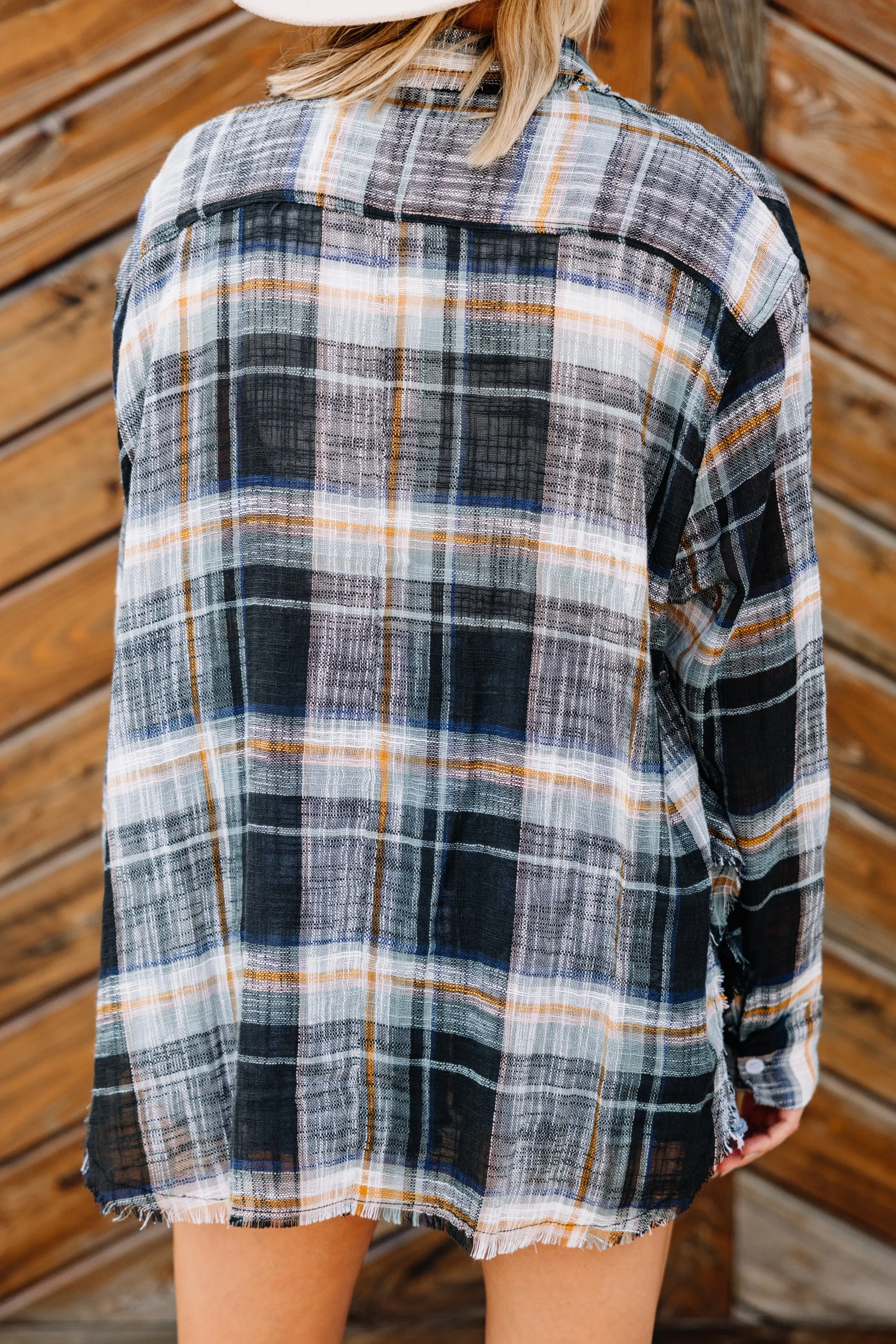 Looks Like Fun Black Plaid Button Down Top