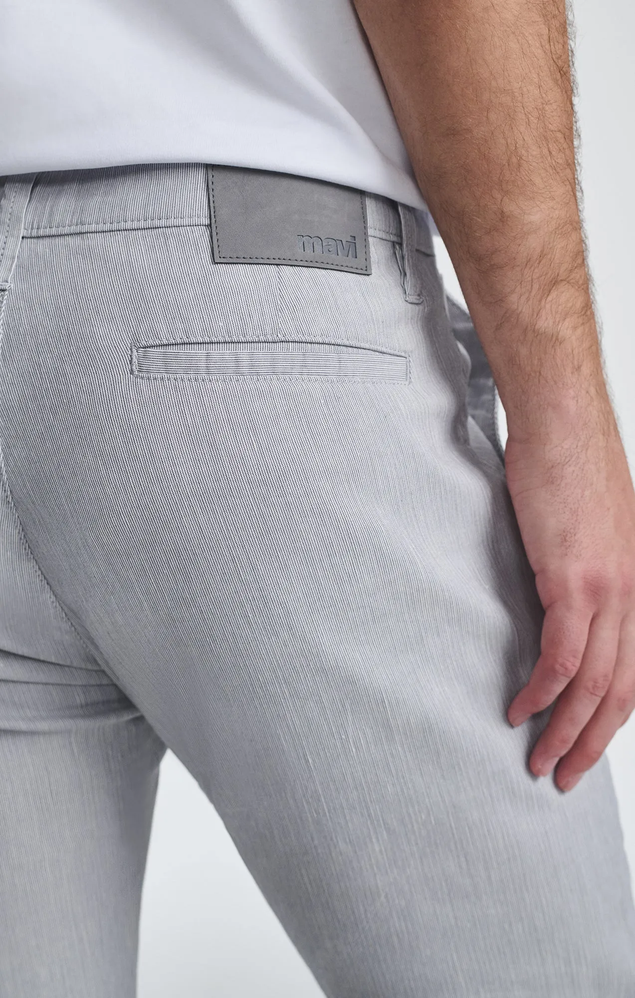 MILTON SLIM STRAIGHT CHINO IN LIGHT GREY LINEN STRIPE