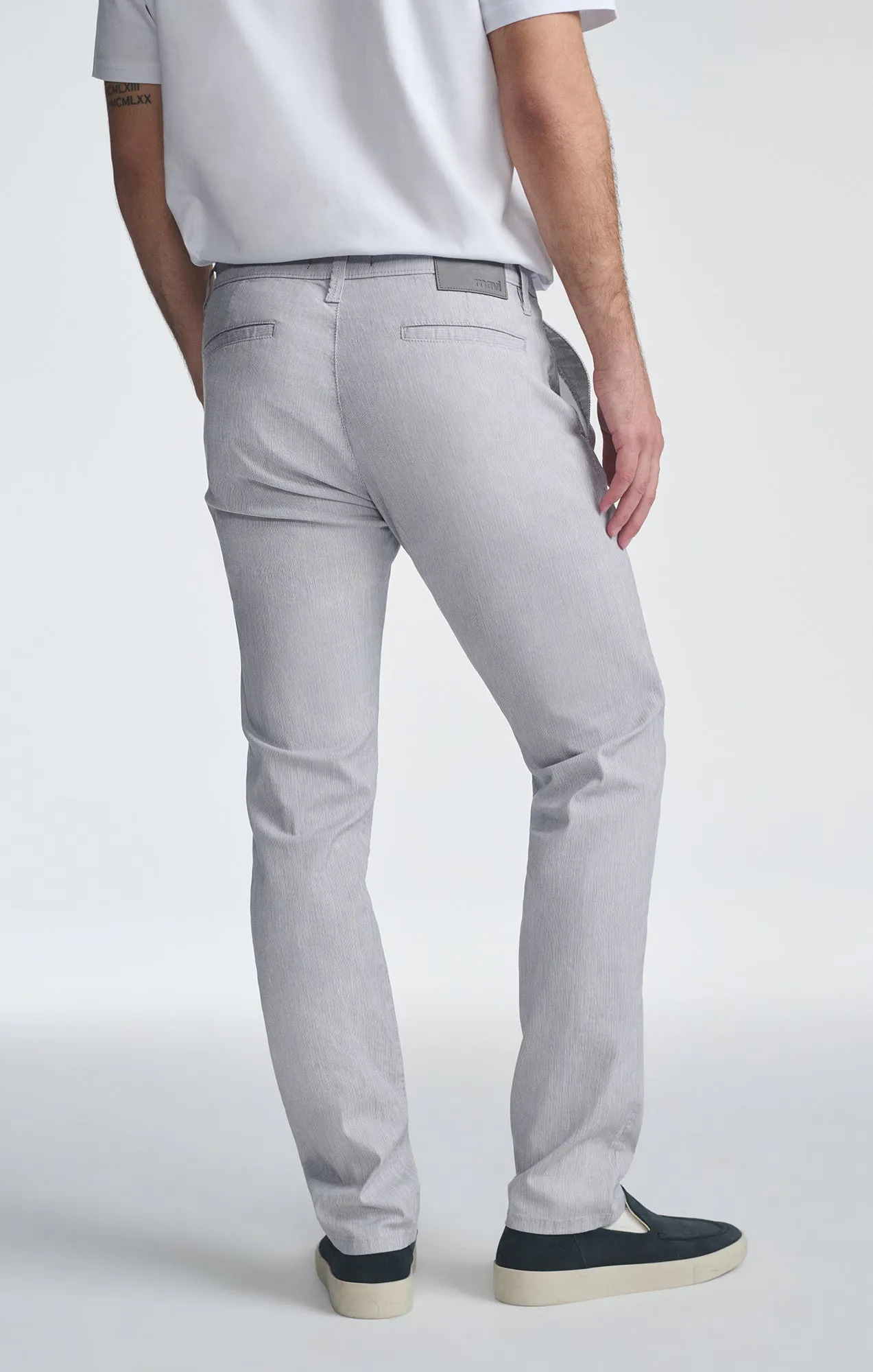 MILTON SLIM STRAIGHT CHINO IN LIGHT GREY LINEN STRIPE