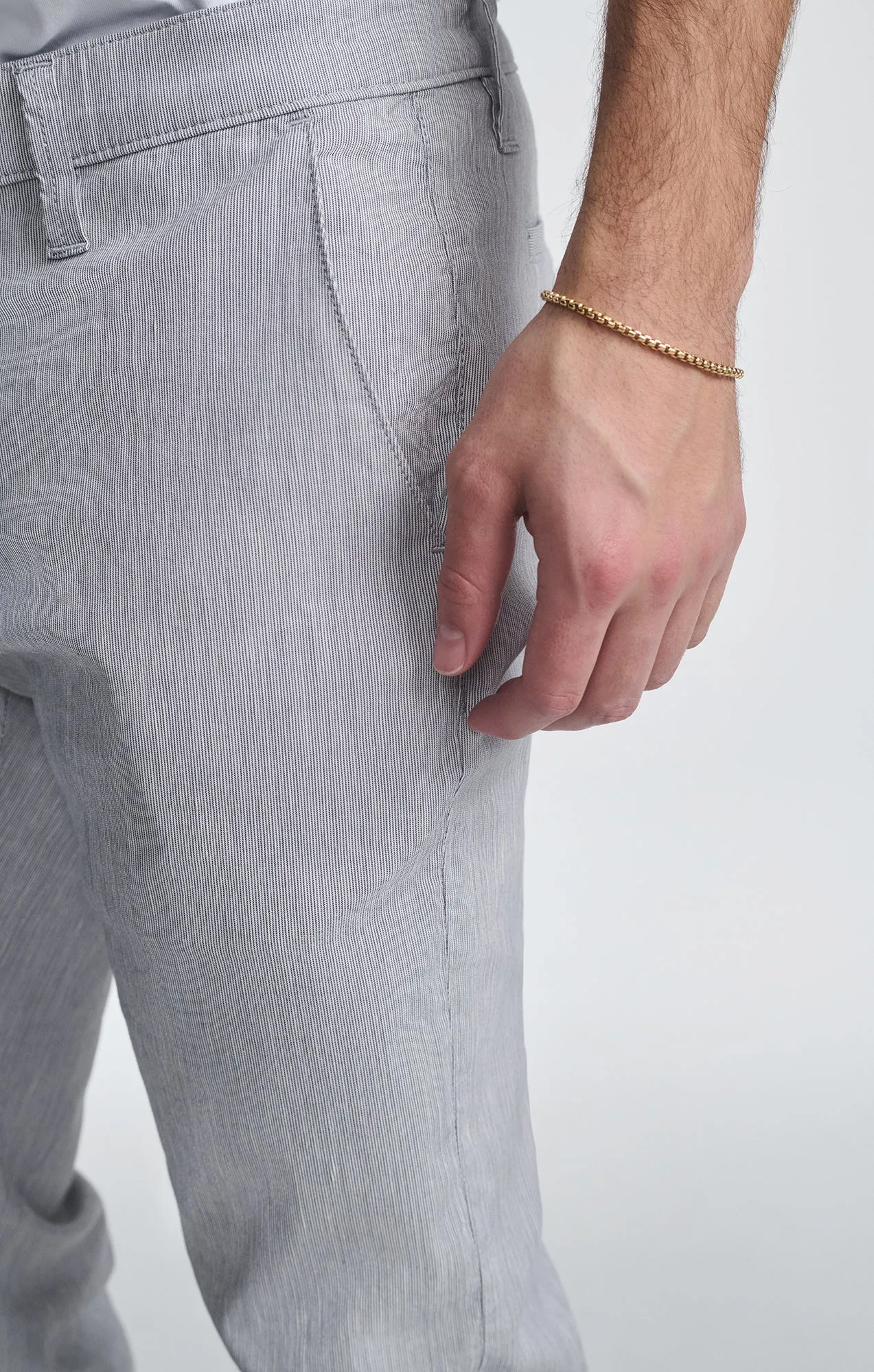 MILTON SLIM STRAIGHT CHINO IN LIGHT GREY LINEN STRIPE