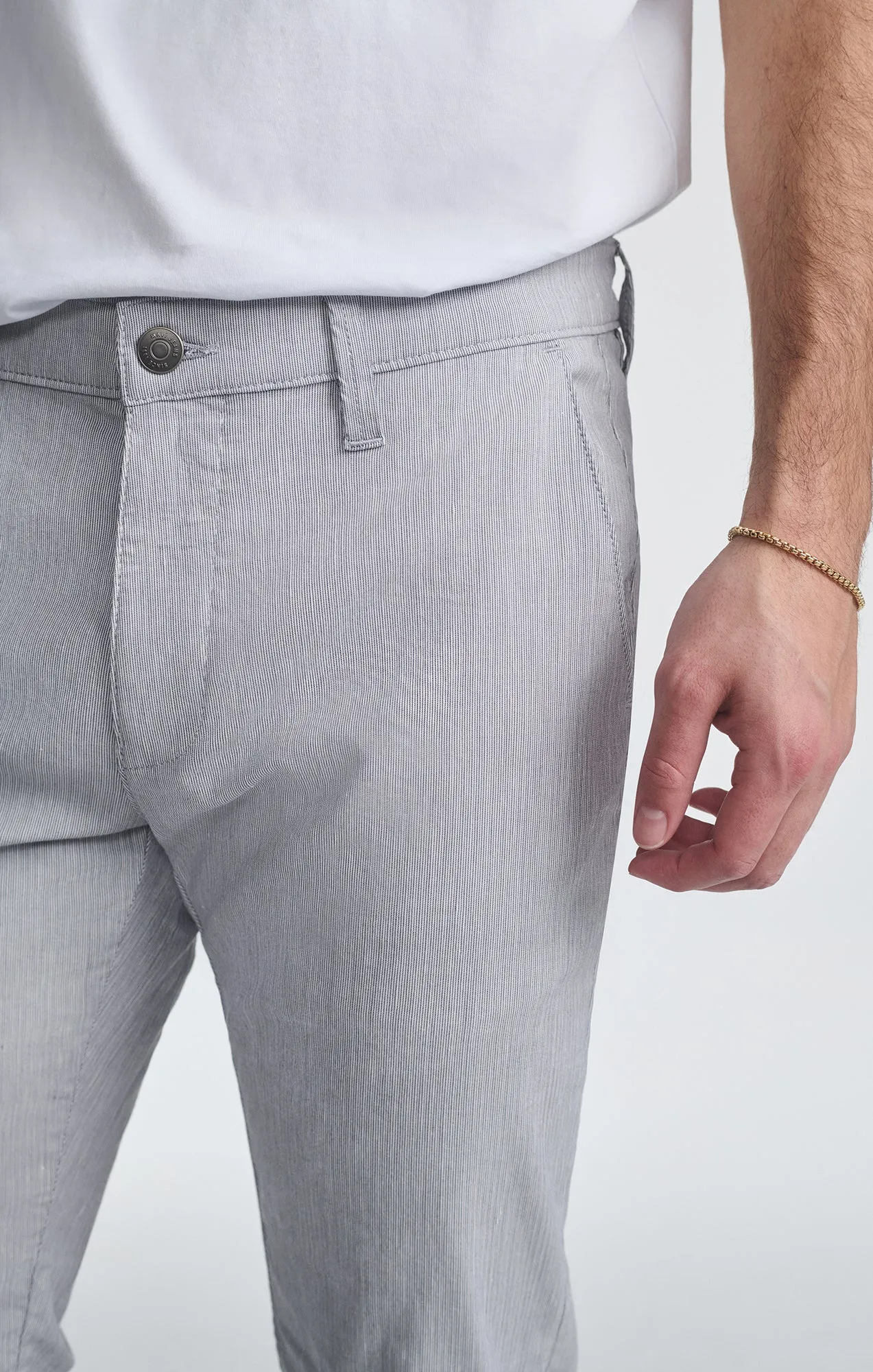 MILTON SLIM STRAIGHT CHINO IN LIGHT GREY LINEN STRIPE