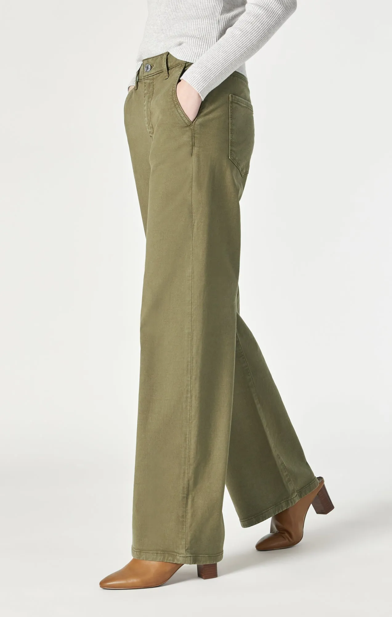 MIRACLE WIDE LEG IN KHAKI GREEN LUXE TWILL
