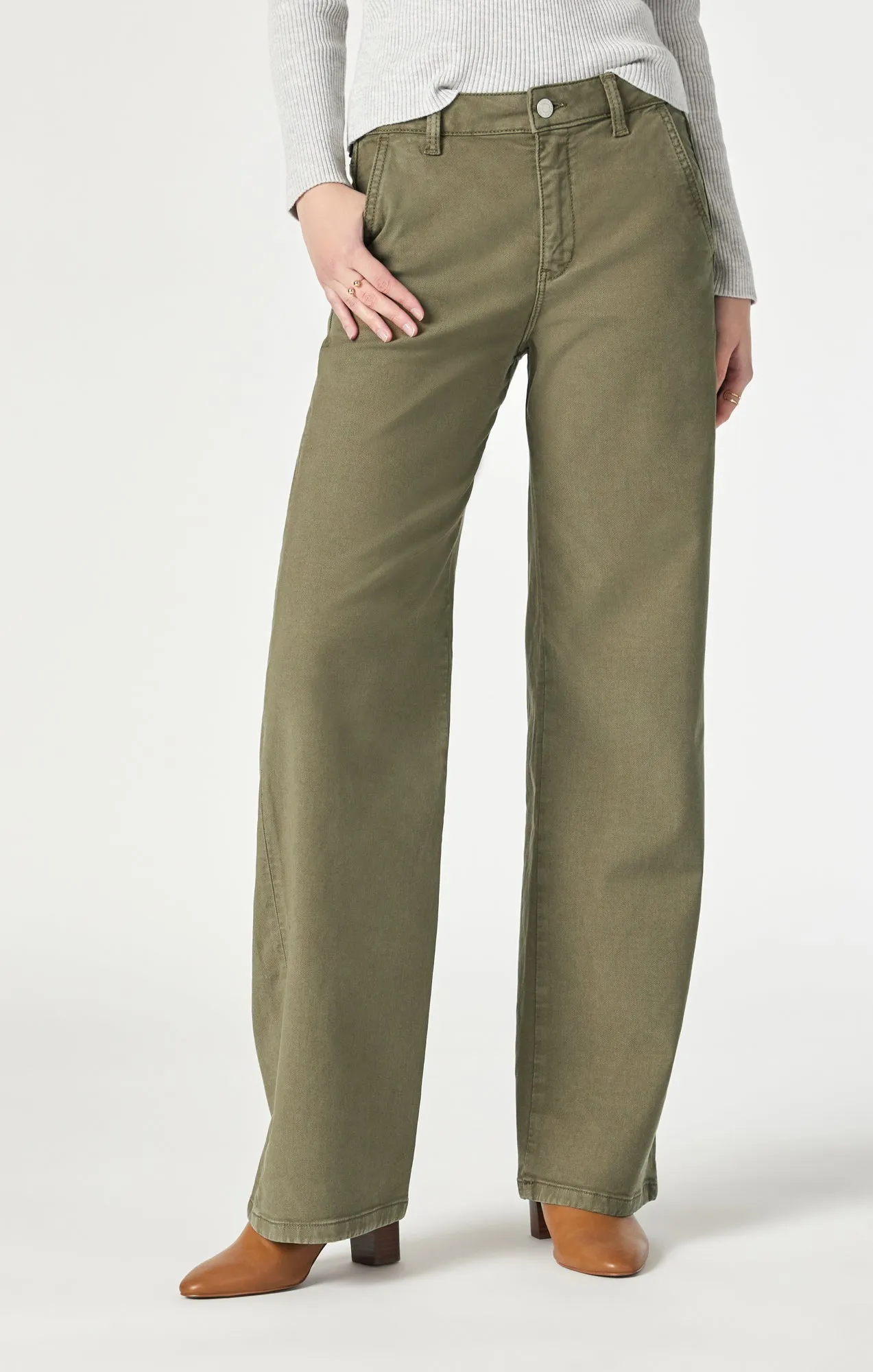 MIRACLE WIDE LEG IN KHAKI GREEN LUXE TWILL