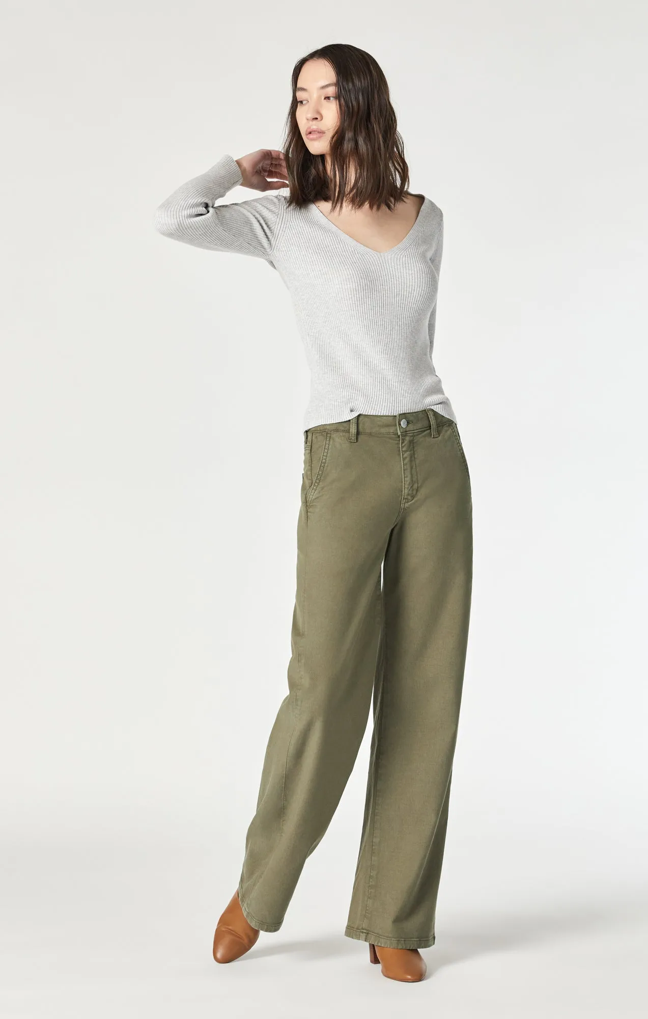 MIRACLE WIDE LEG IN KHAKI GREEN LUXE TWILL