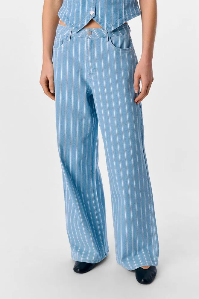Object Moji Striped Wide Leg Jeans