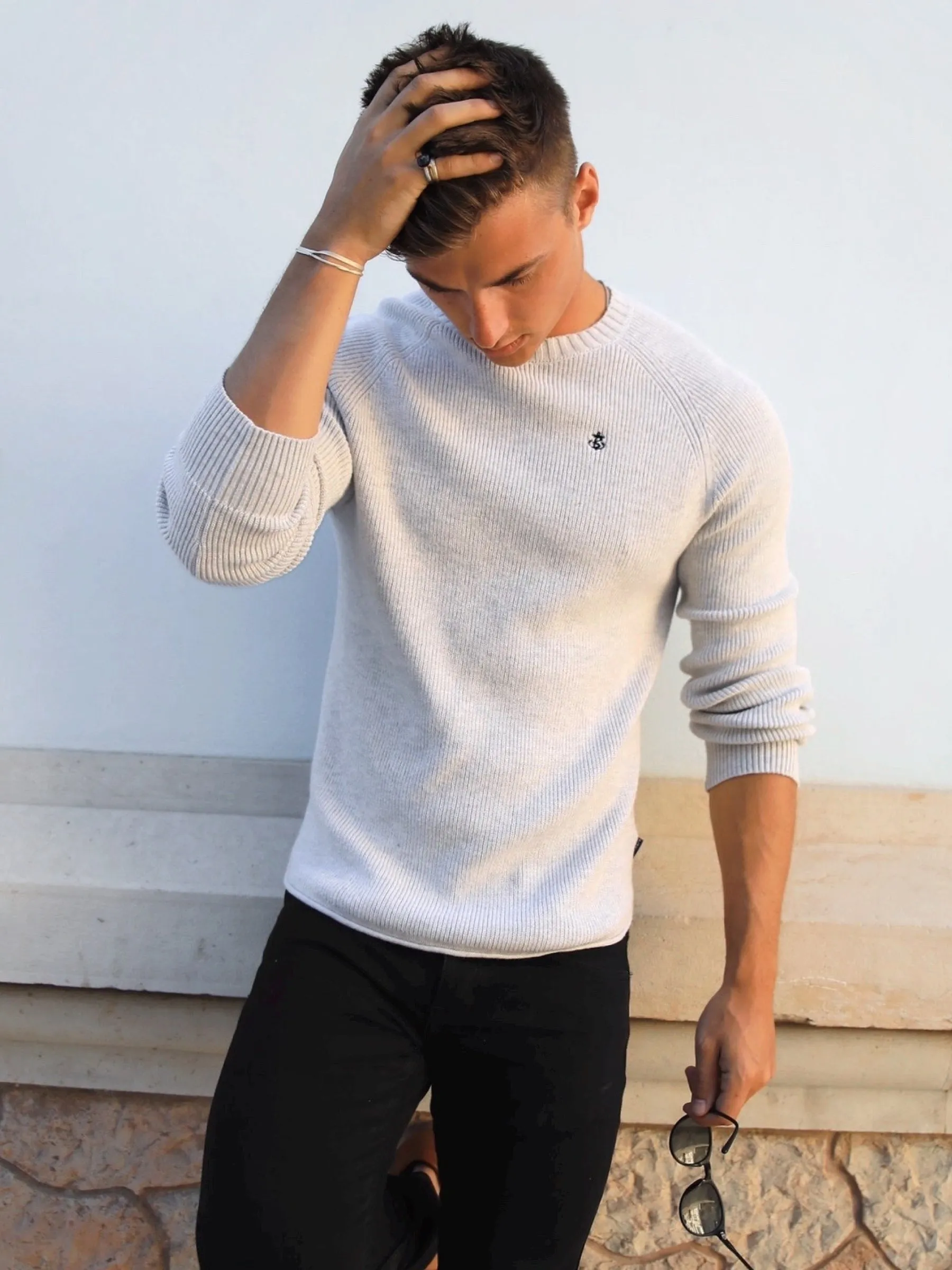Olton Knit Sweater - Marl White
