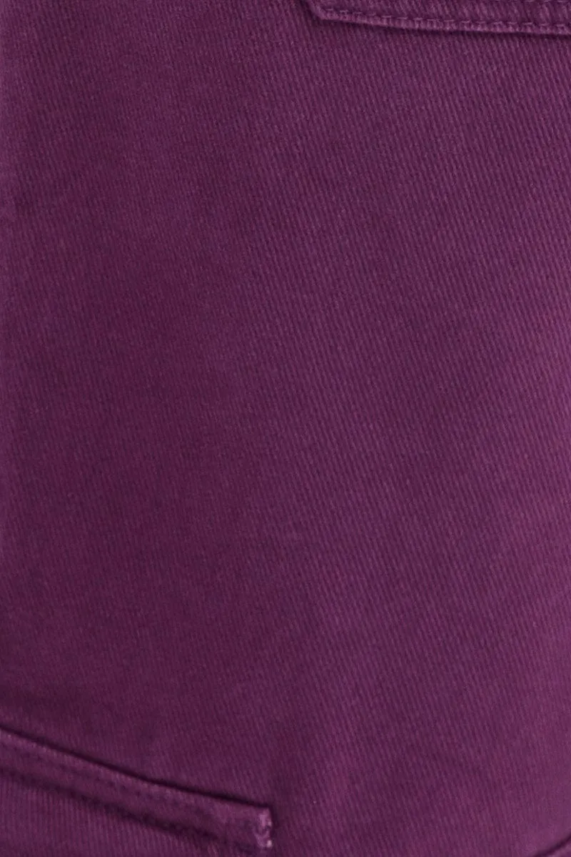 Purple Cargo Jeans Straight Back Elastic Waist
