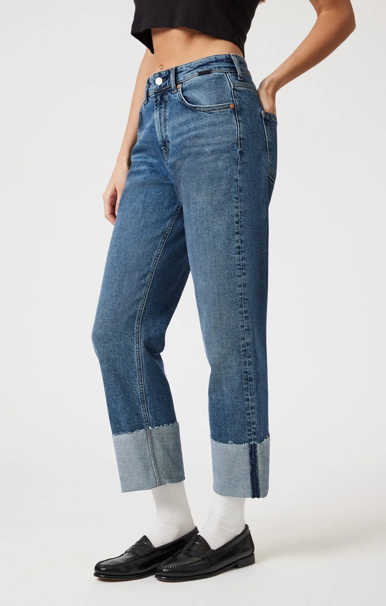 SAVANNAH CUFFED STRAIGHT LEG IN SHADED CLASSIC BLUE