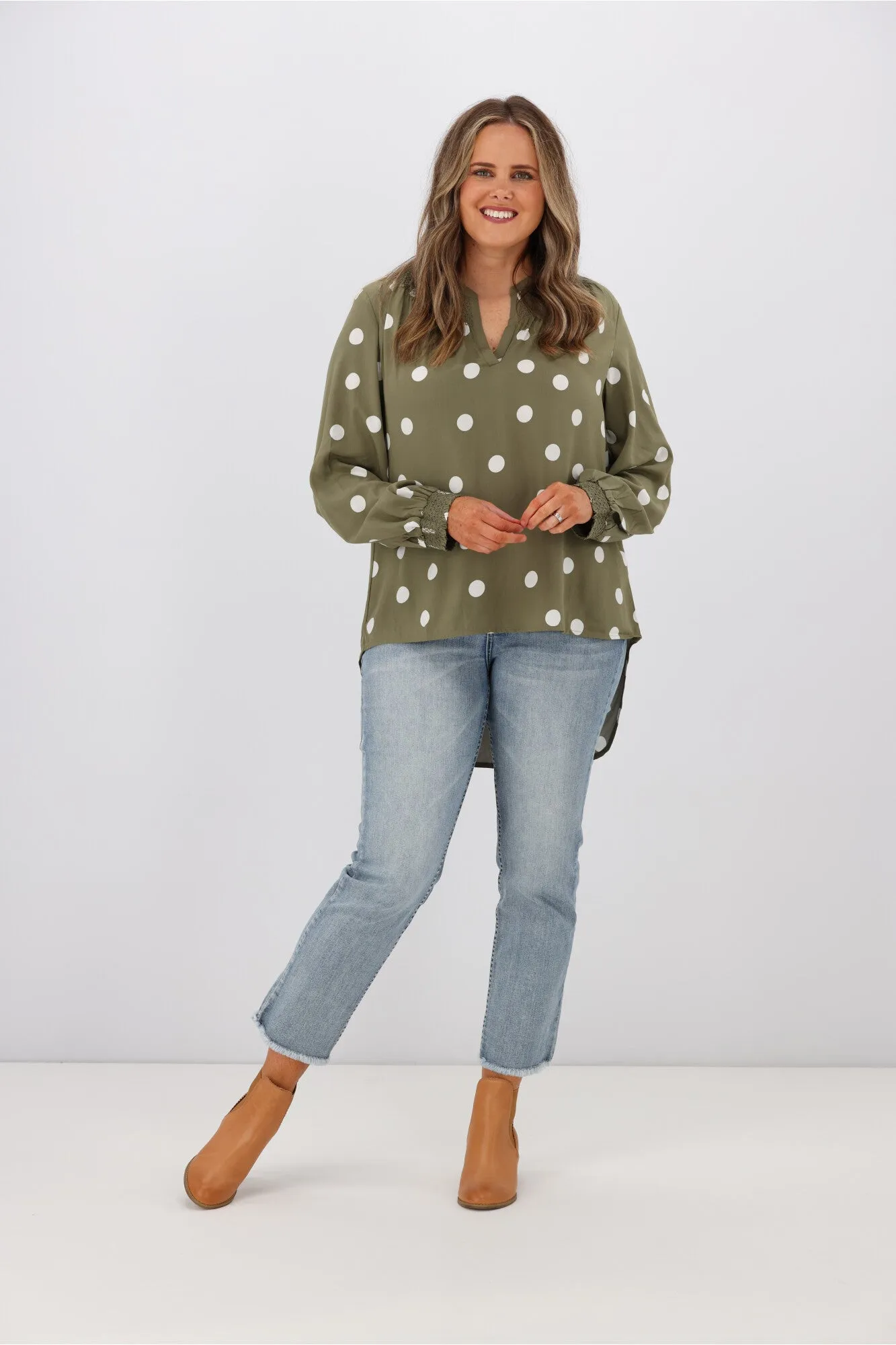 Stella   Gemma Polly Blouse Olive Spot
