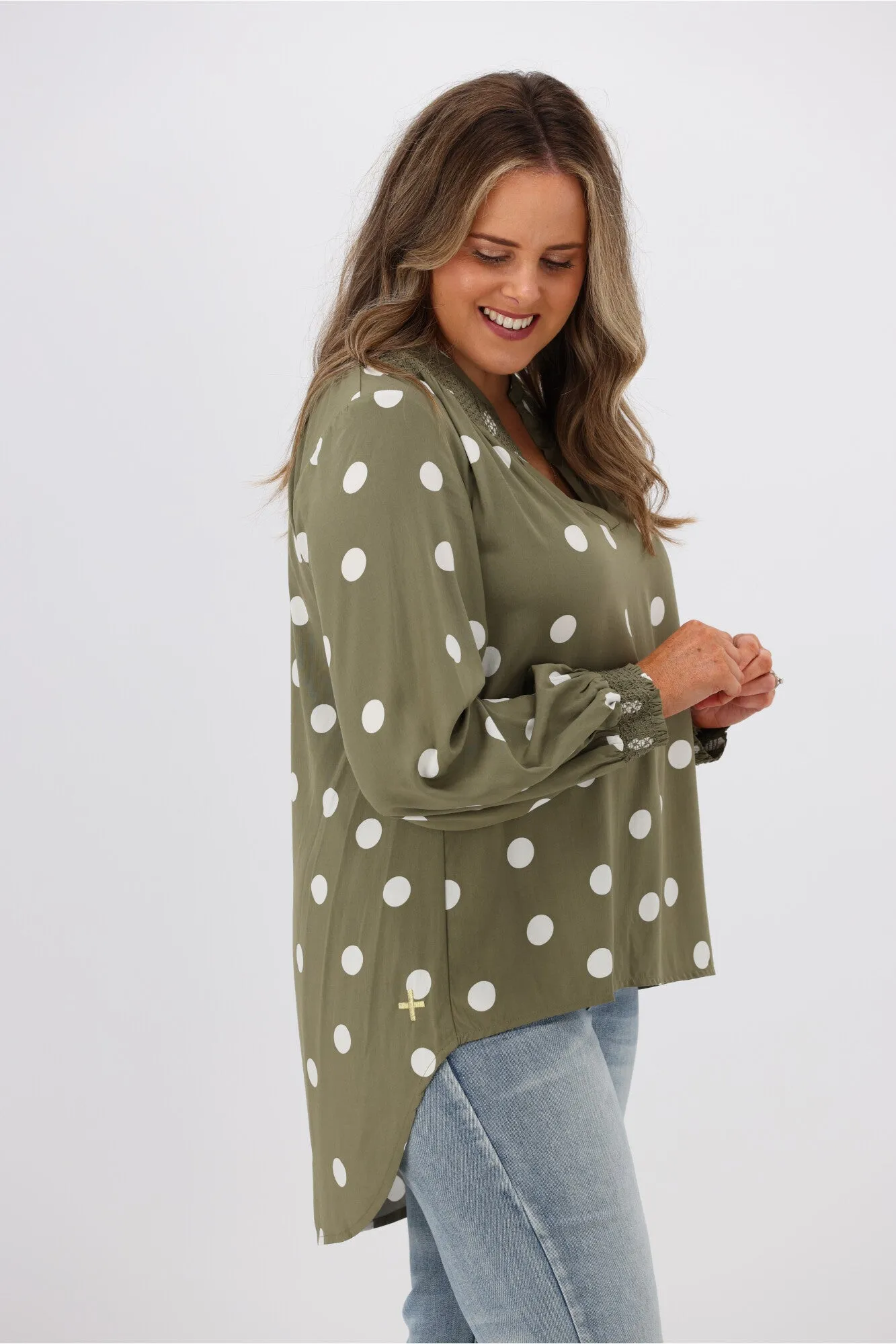 Stella   Gemma Polly Blouse Olive Spot