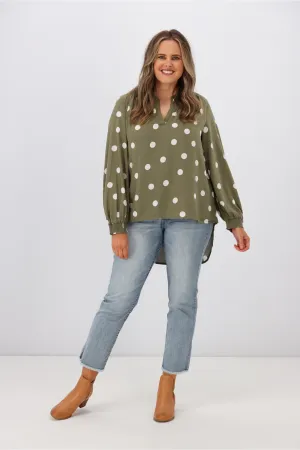 Stella   Gemma Polly Blouse Olive Spot