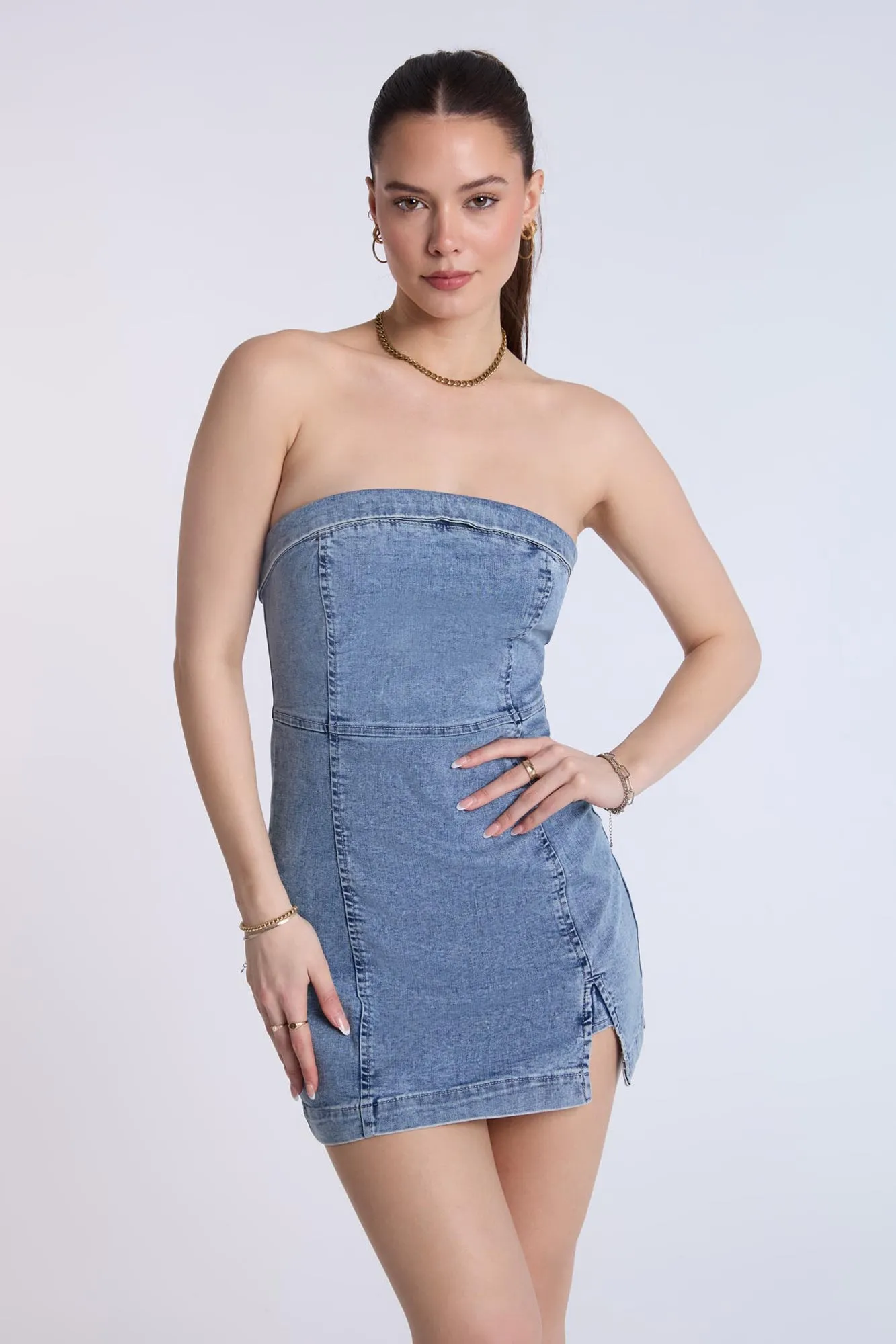 Strapless Denim Mini Dress