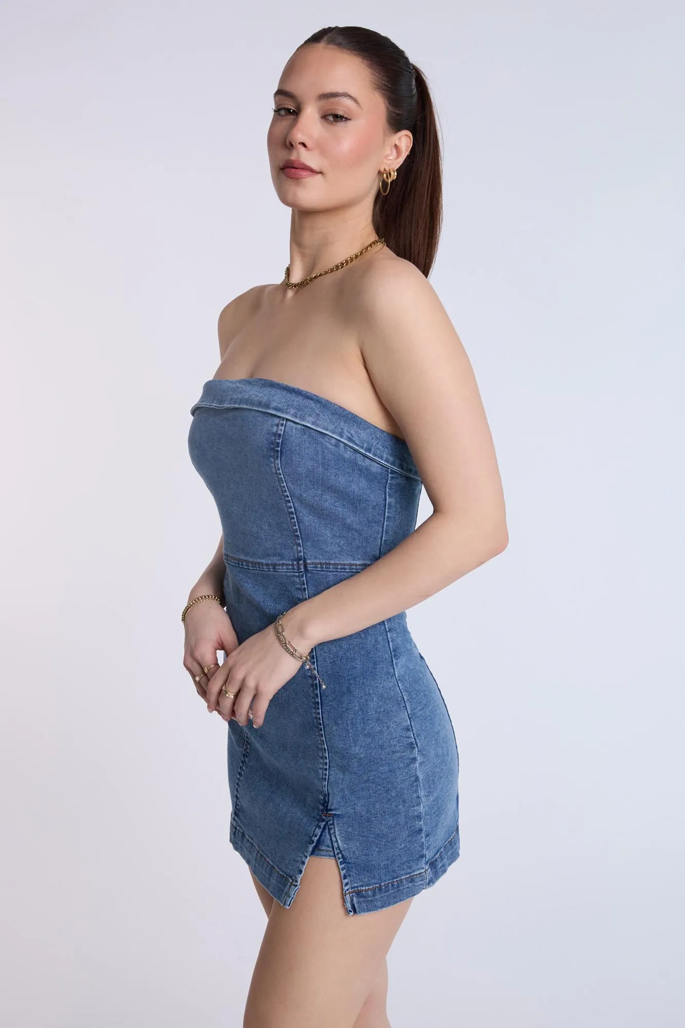Strapless Denim Mini Dress