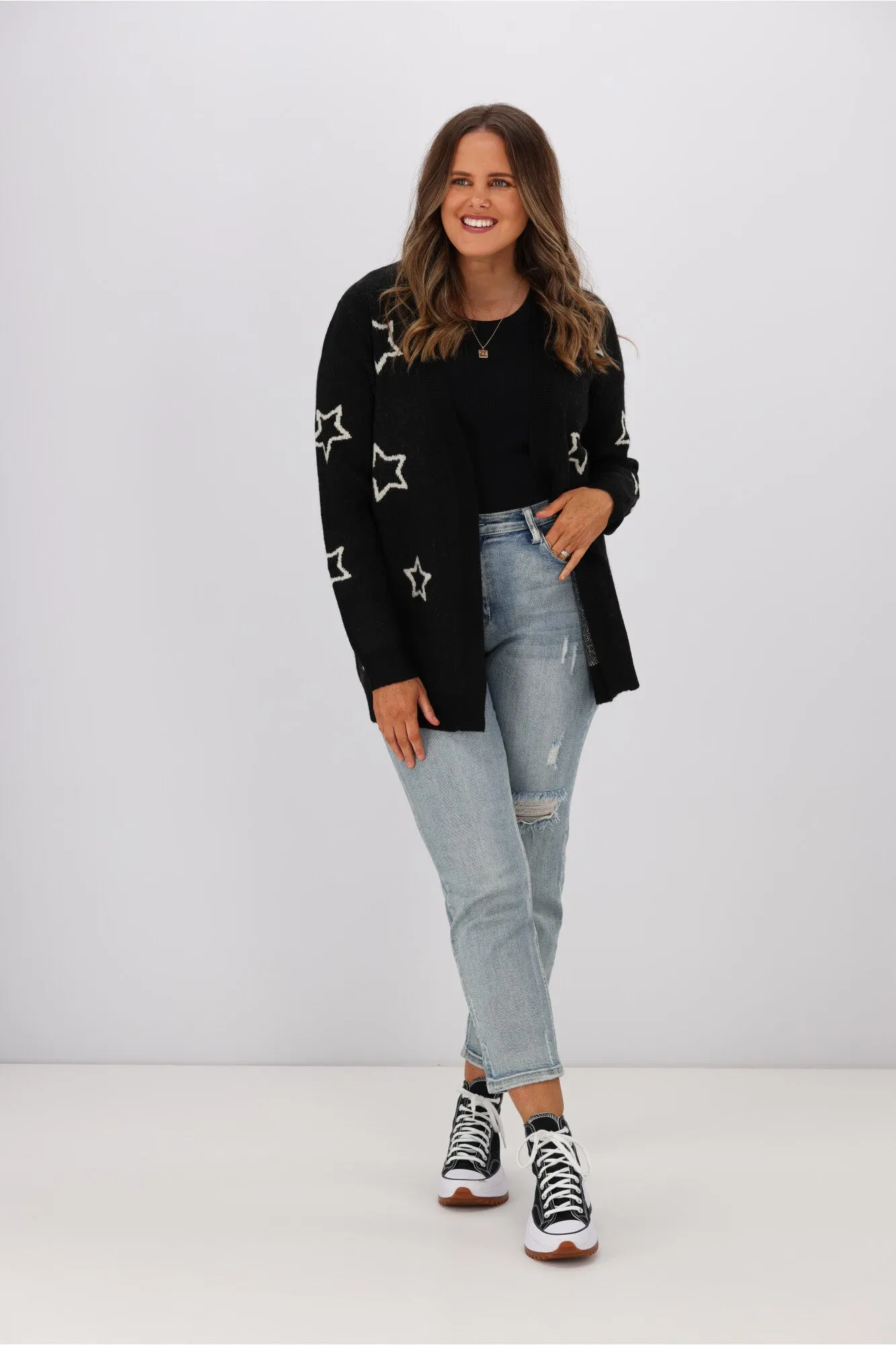 Sugarhill Brighton Laura Cardigan Star Silhouette Black