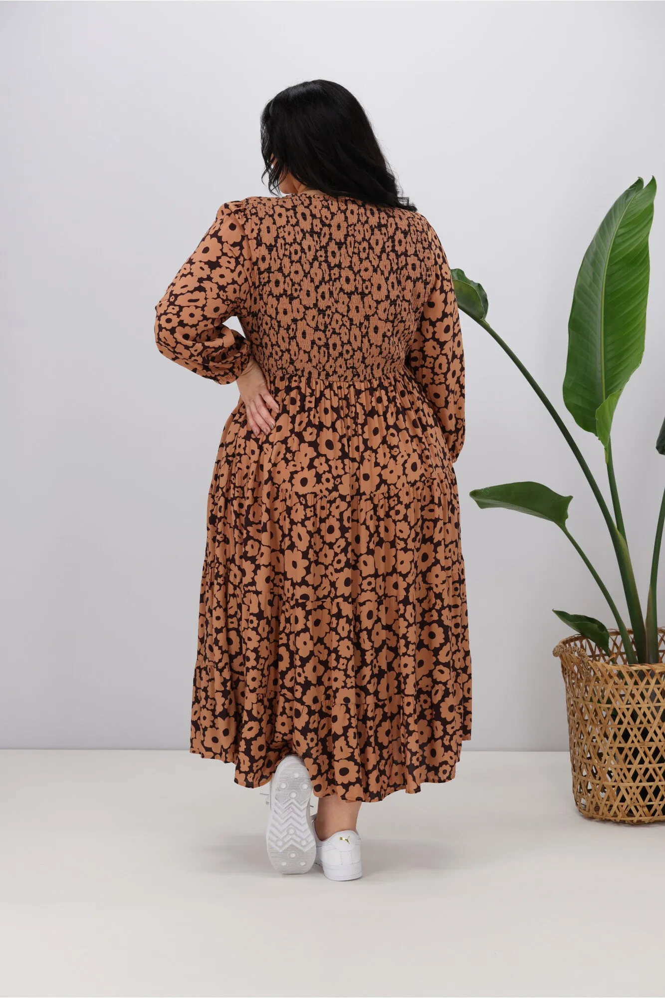Sunday Boho Fern Dress Tan Floral
