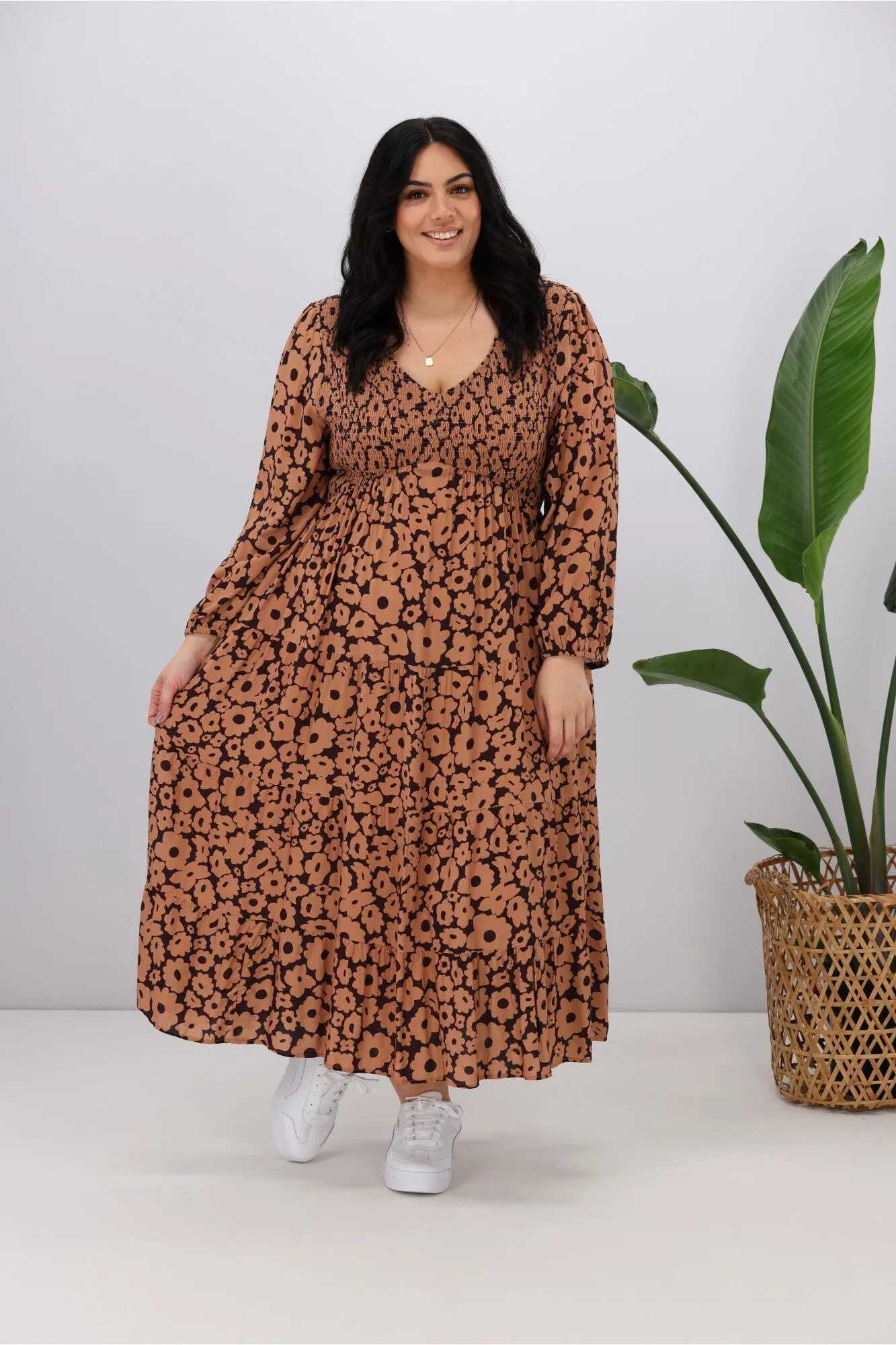 Sunday Boho Fern Dress Tan Floral