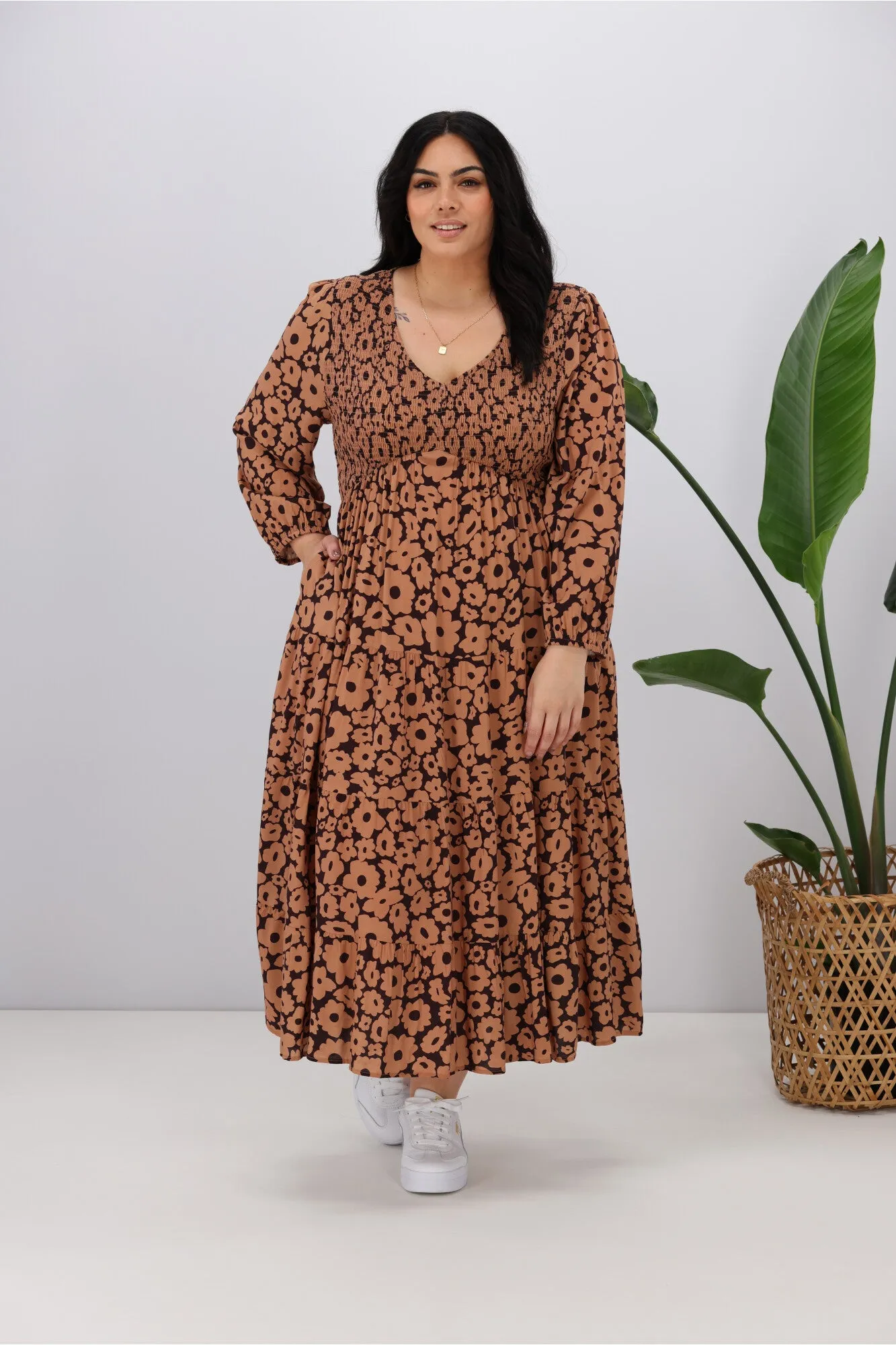 Sunday Boho Fern Dress Tan Floral