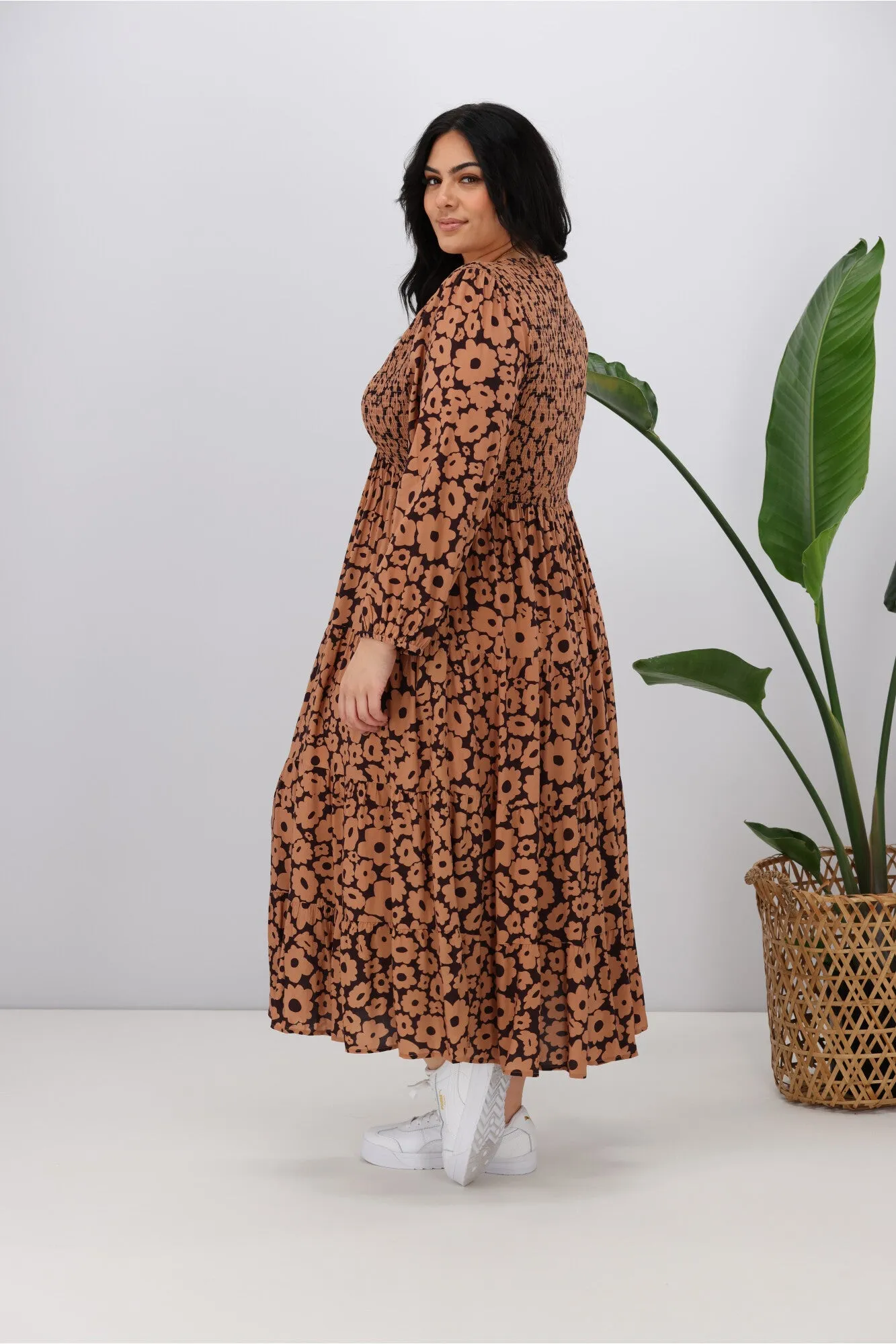 Sunday Boho Fern Dress Tan Floral