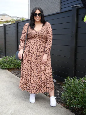 Sunday Boho Fern Dress Tan Floral