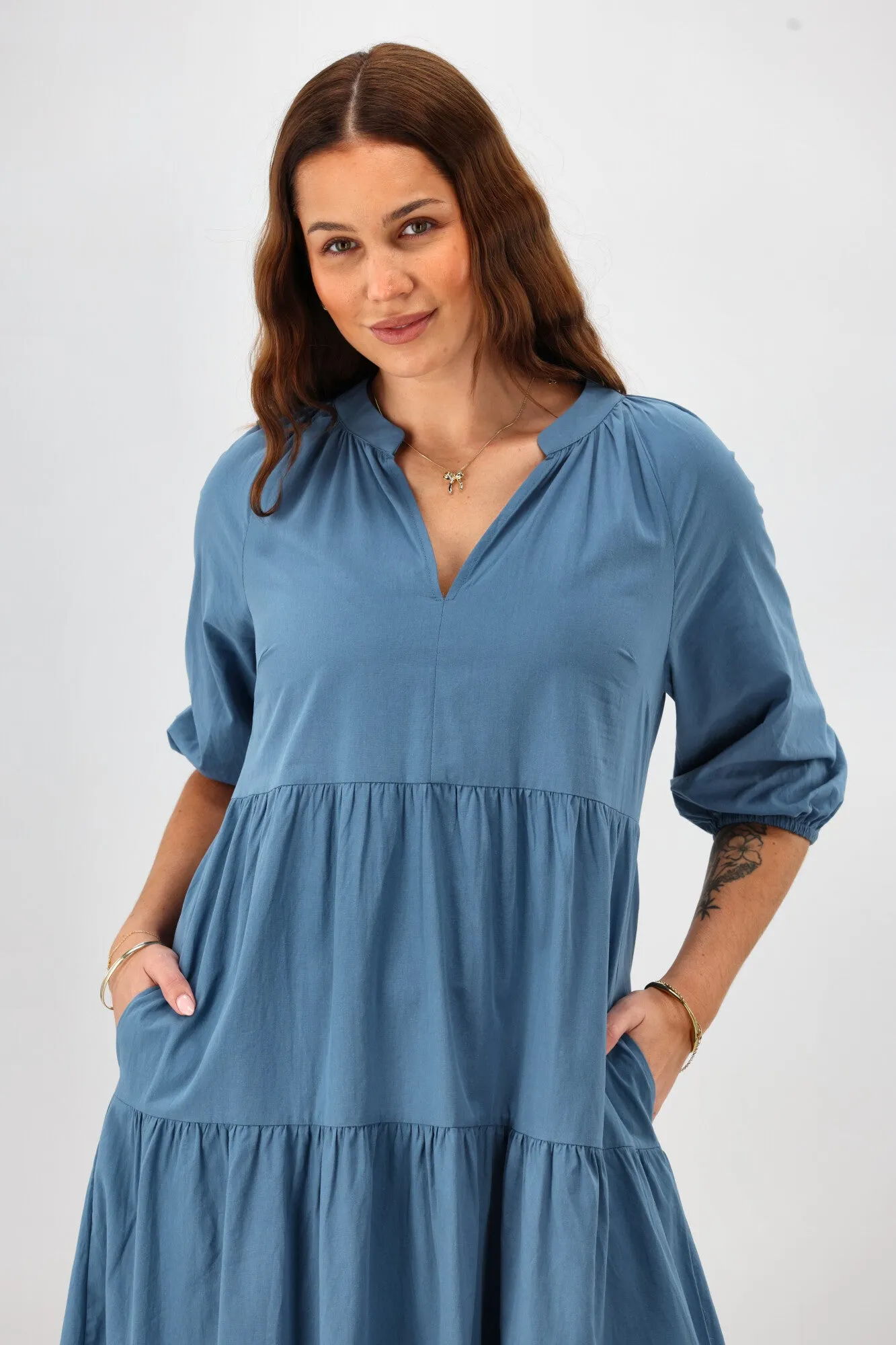 Sunday Boho Harlow Hi Low Dress Azure Blue