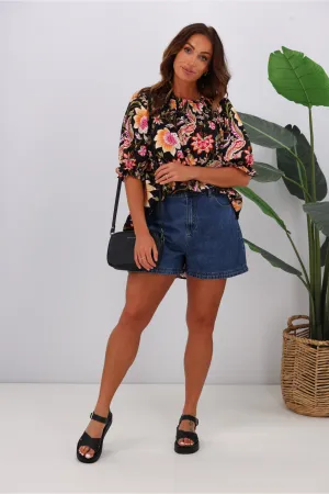 Sunday Boho Kasia Top Black Floral