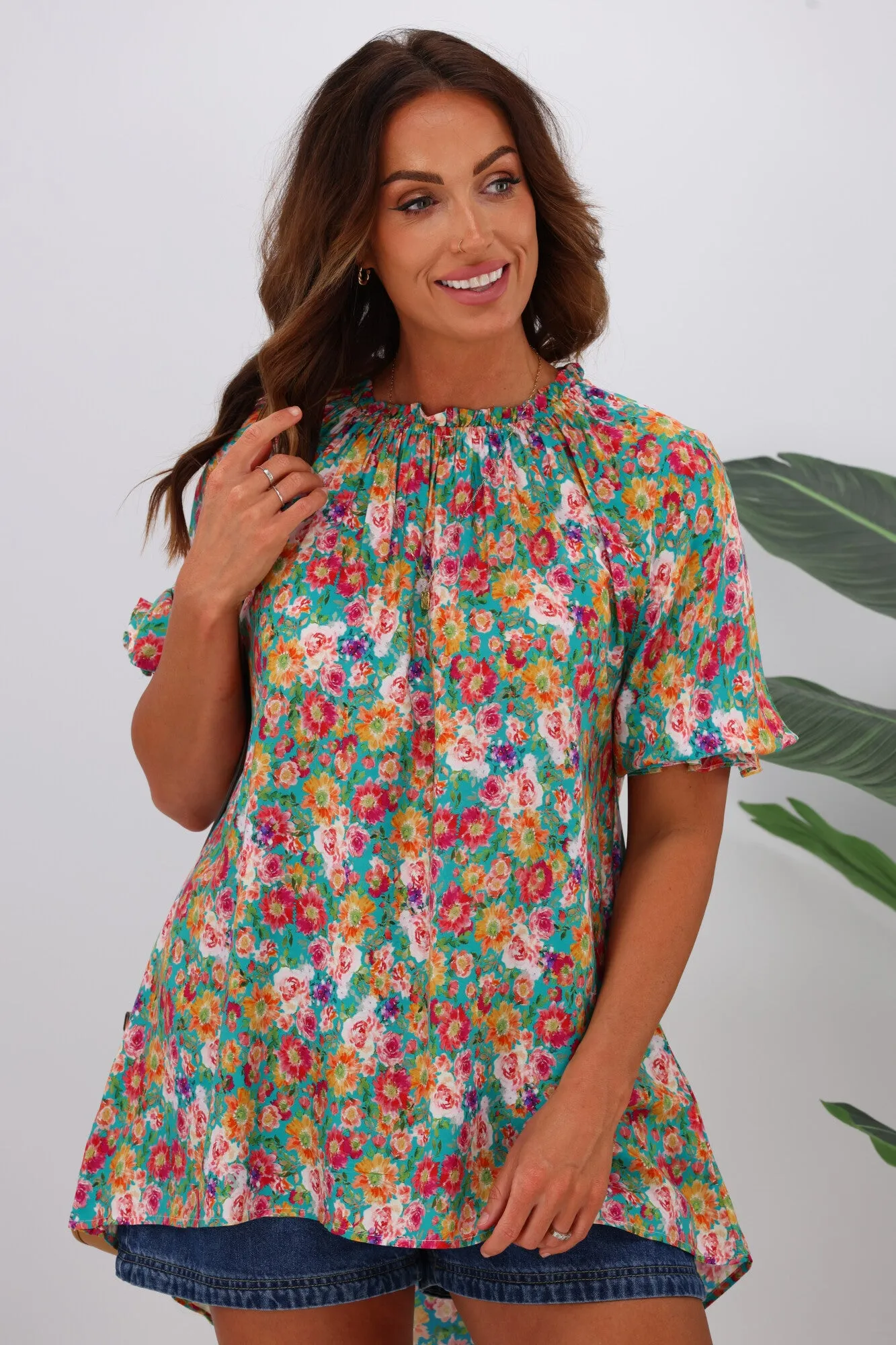 Sunday Boho Kasia Top Green Floral