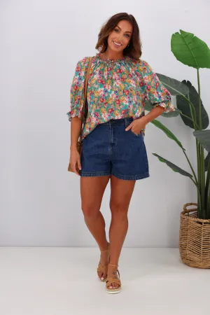 Sunday Boho Kasia Top Green Floral