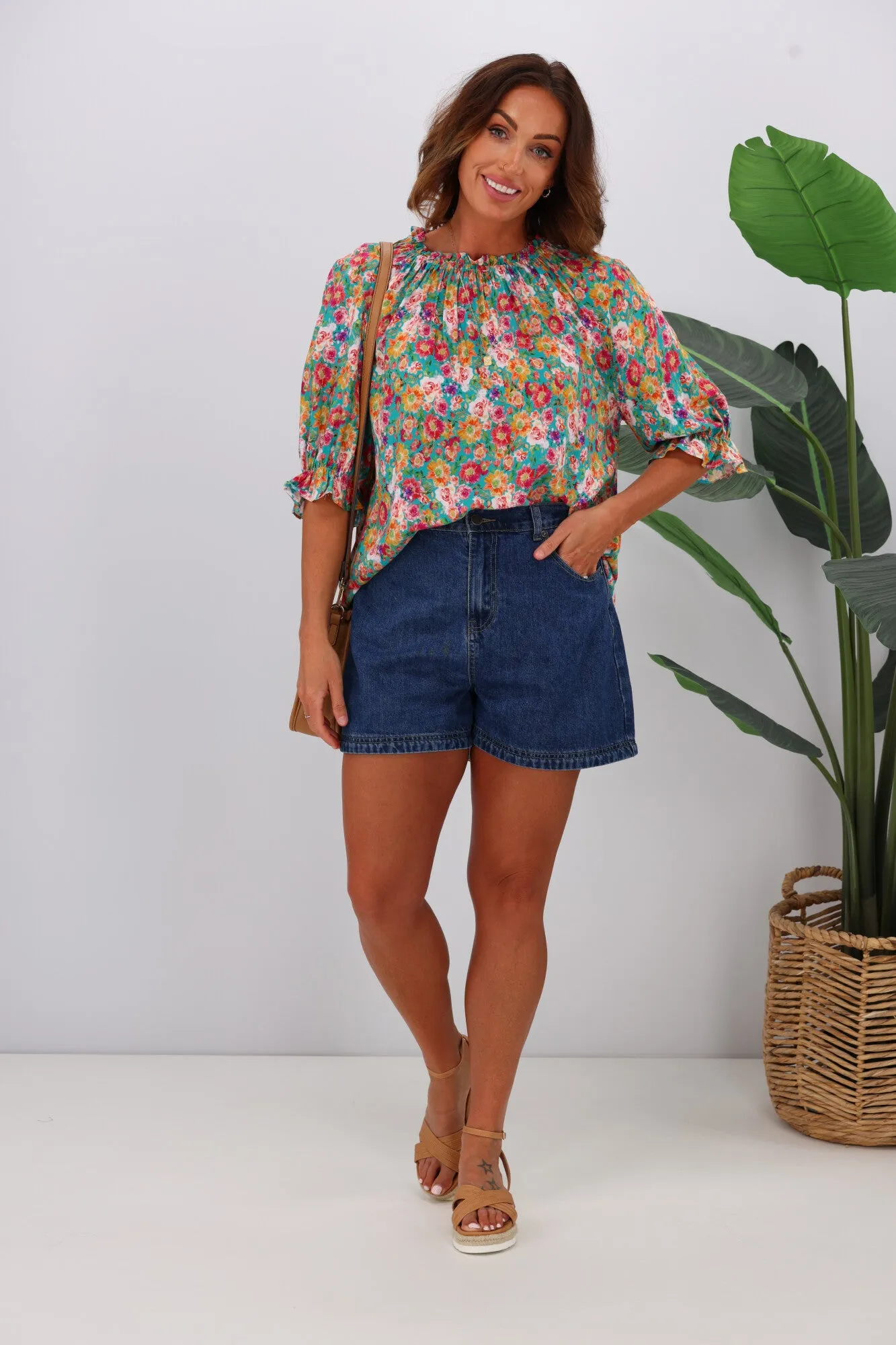 Sunday Boho Kasia Top Green Floral