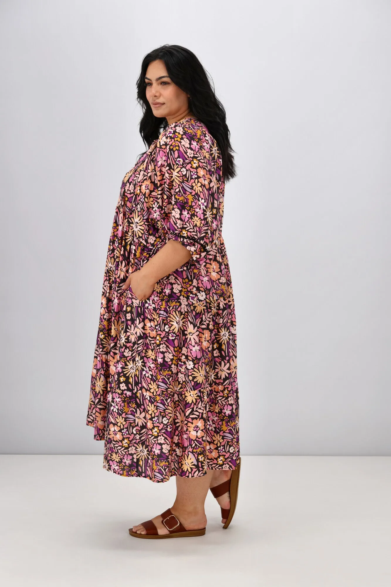 Sunday Boho Penelope Dress Black Pink Floral