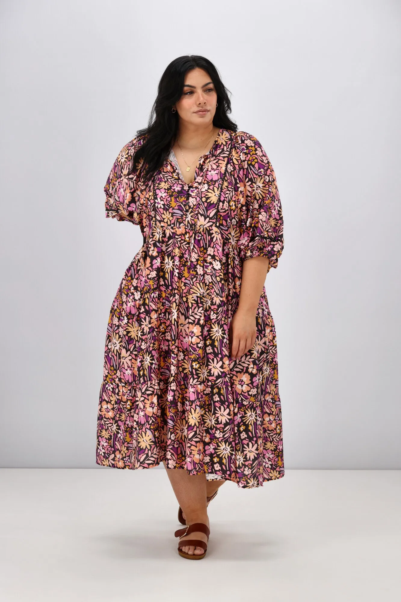 Sunday Boho Penelope Dress Black Pink Floral
