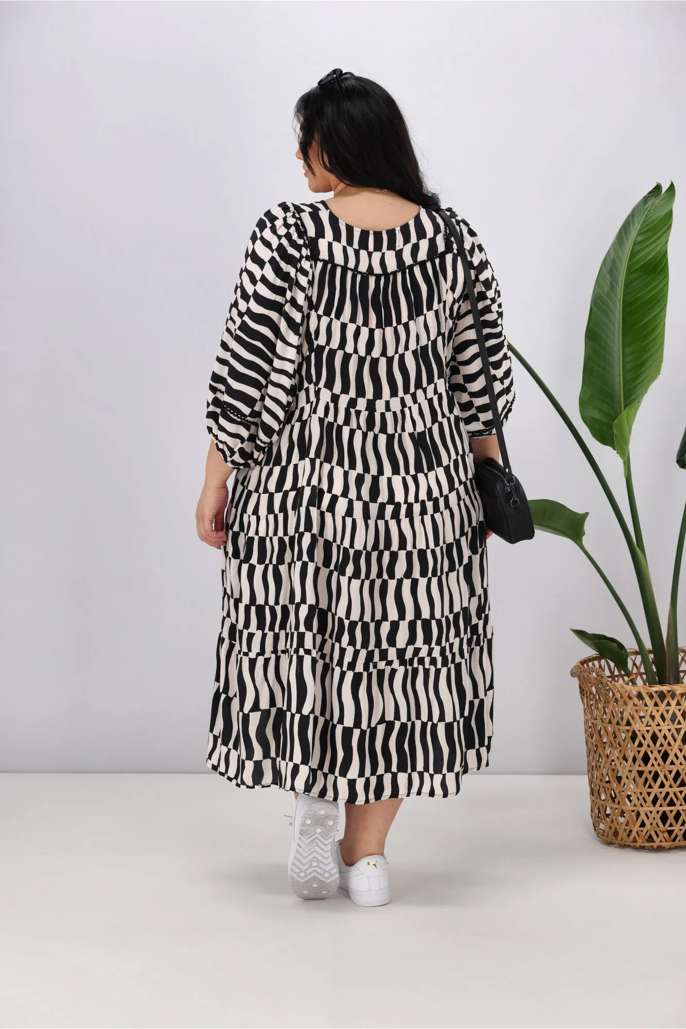 Sunday Boho Shani Dress Geo Print Black Cream