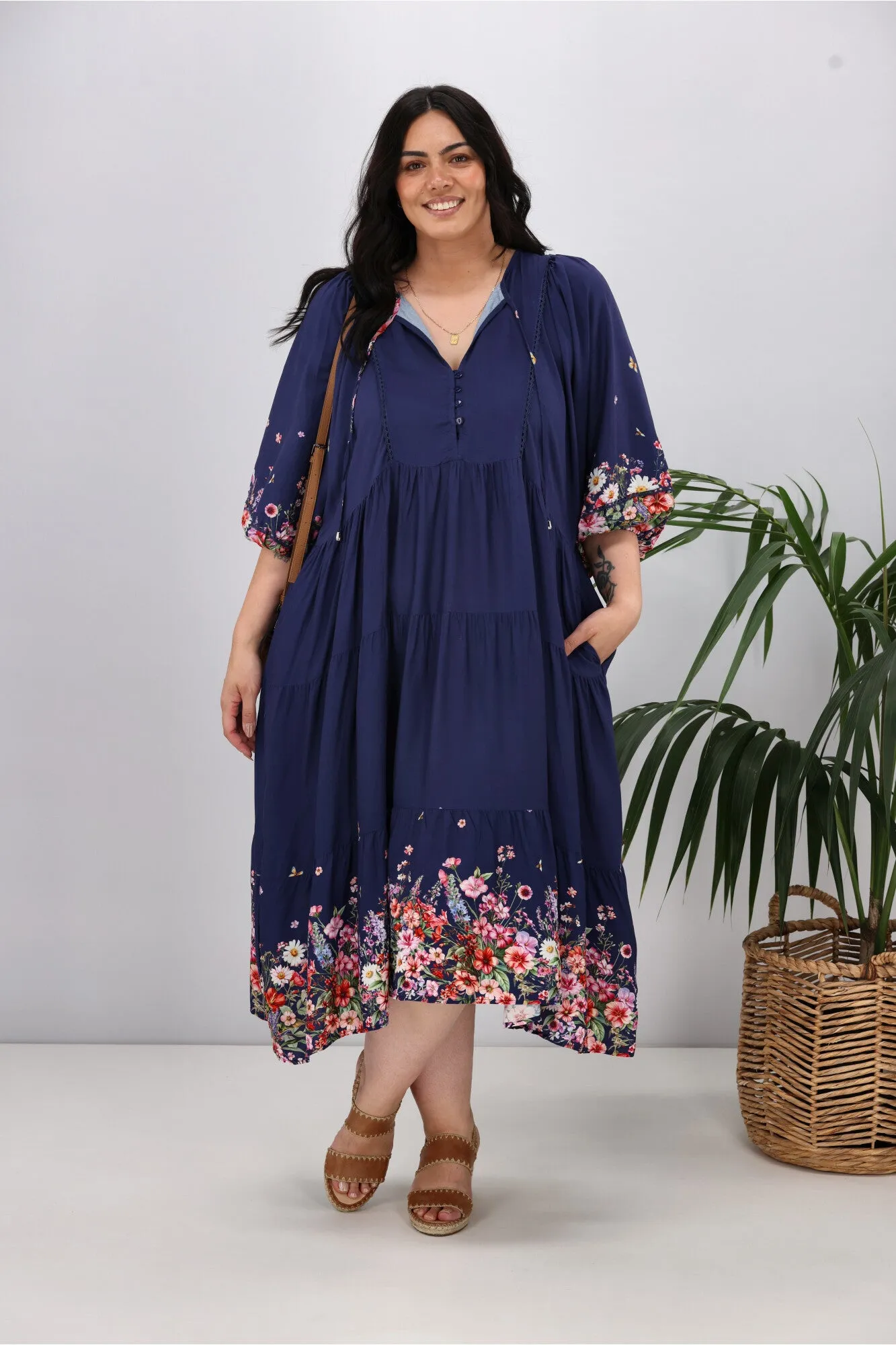 Sunday Boho Zephyr Dress Navy Floral