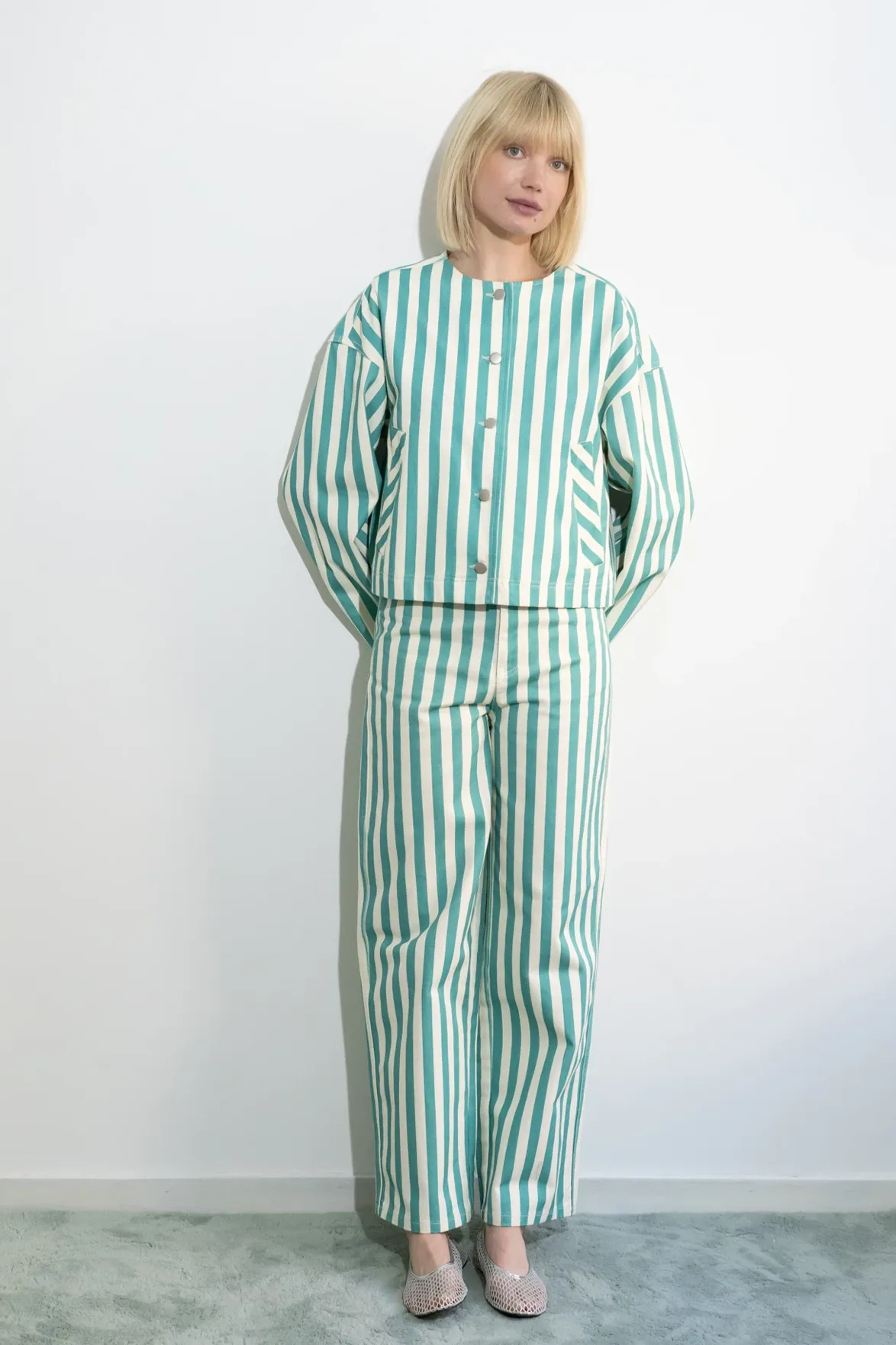 The Tiny Big Sister Berta Off-White and Emerald Jeans